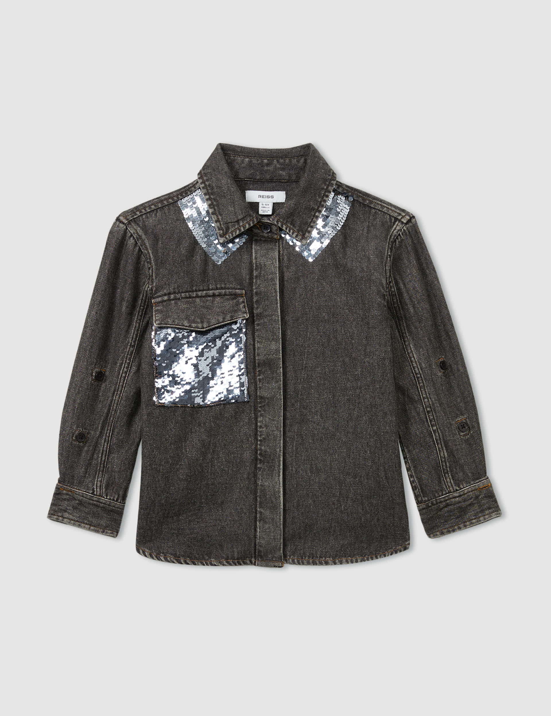 Reiss Girls Denim Sparkly Shirt (4-14 Yrs) - 10-11 - Grey, Grey