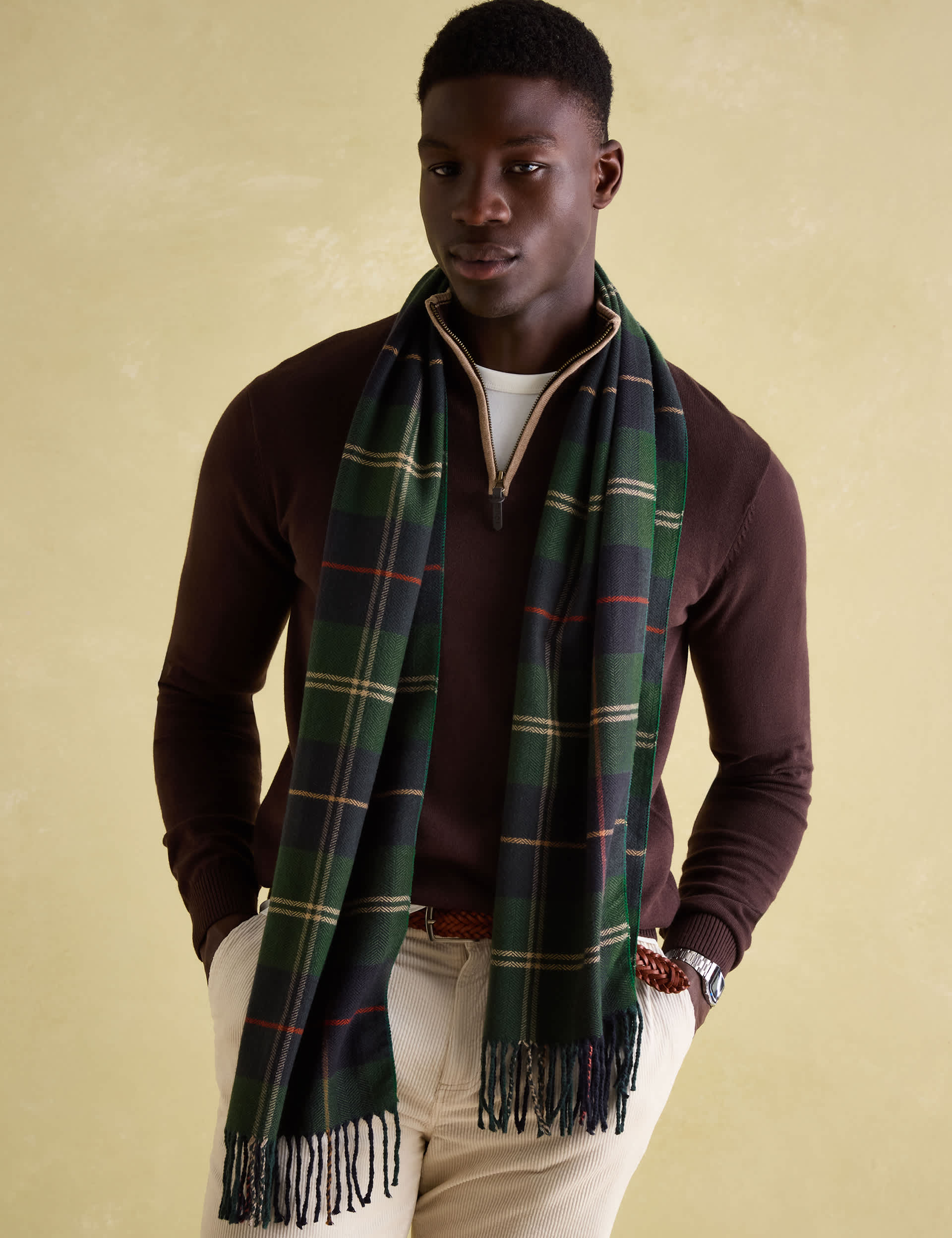 Joules Men's Checked Scarf - Navy Mix, Navy Mix