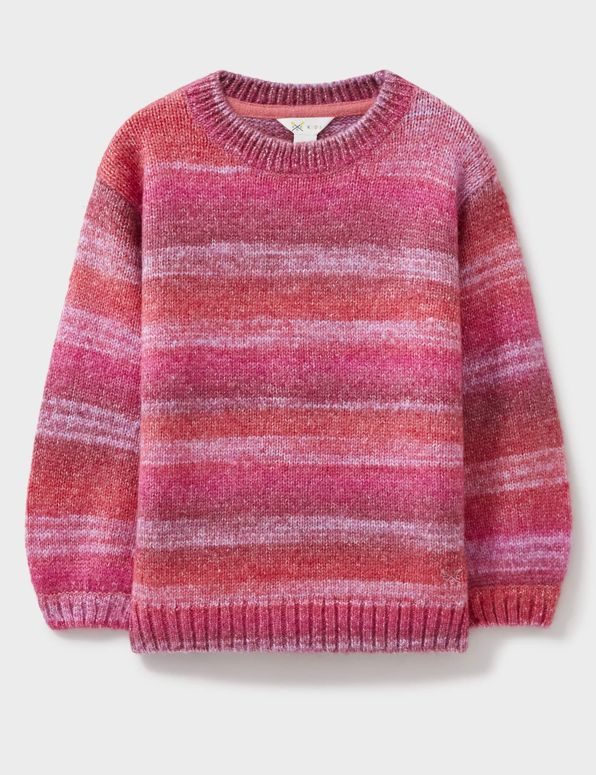 Crew Clothing Girls Pure Cotton Fluffy Striped Jumper (3-12 Yrs) - 3-4 Y - Light Pink, Light Pink