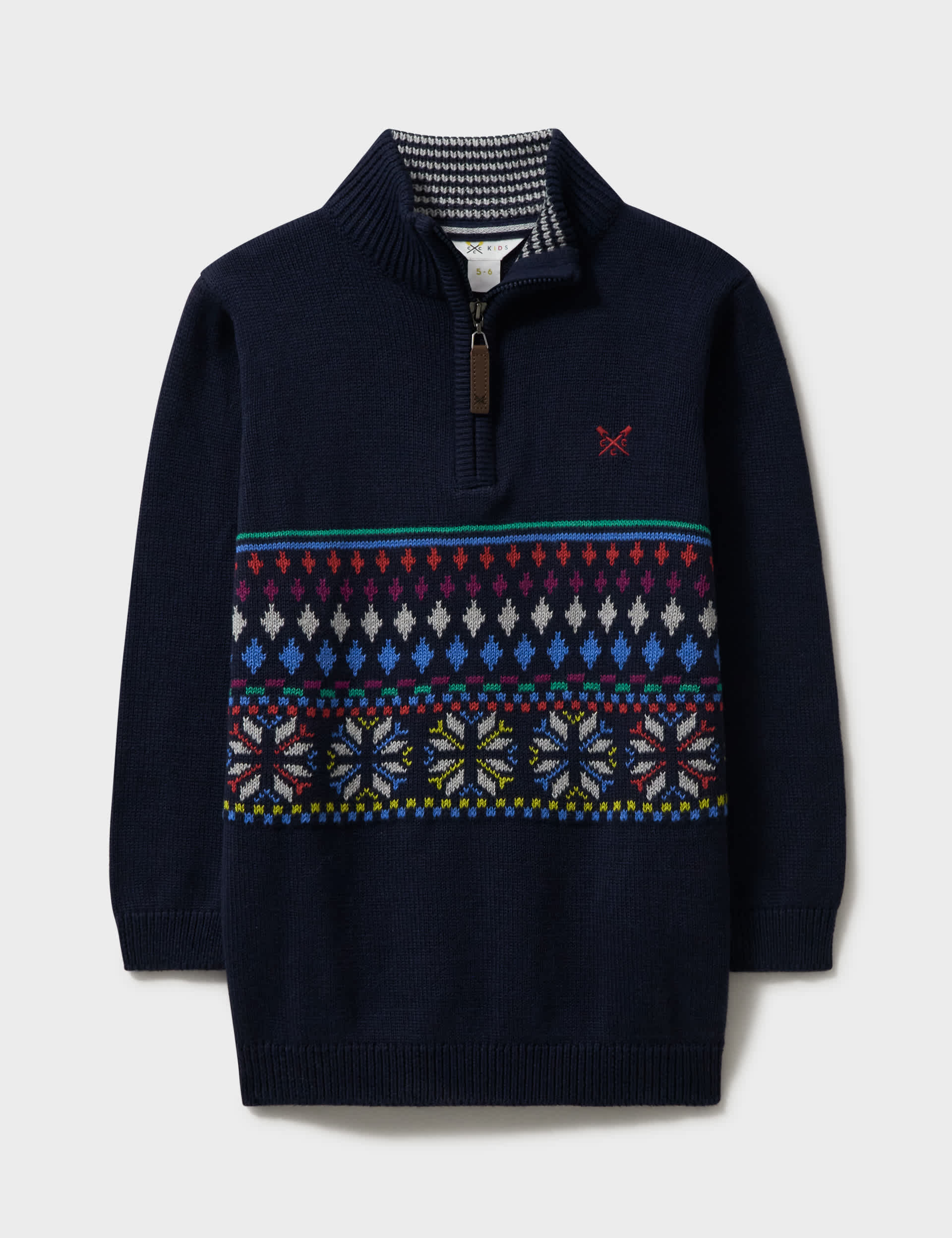 Crew Clothing Boys Cotton Blend Fair Isle Half Zip Jumper(3-12 Yrs) - 11-12 - Navy, Navy