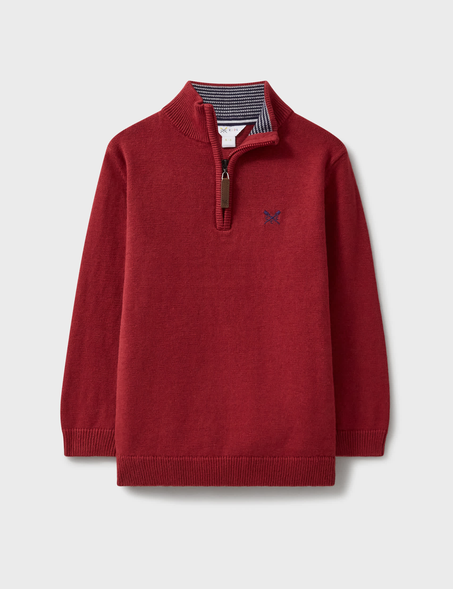 Crew Clothing Boys Pure Cotton Half Zip Jumper (3-12 Yrs) - 9-10Y - Medium Red, Medium Red,Blue Marl