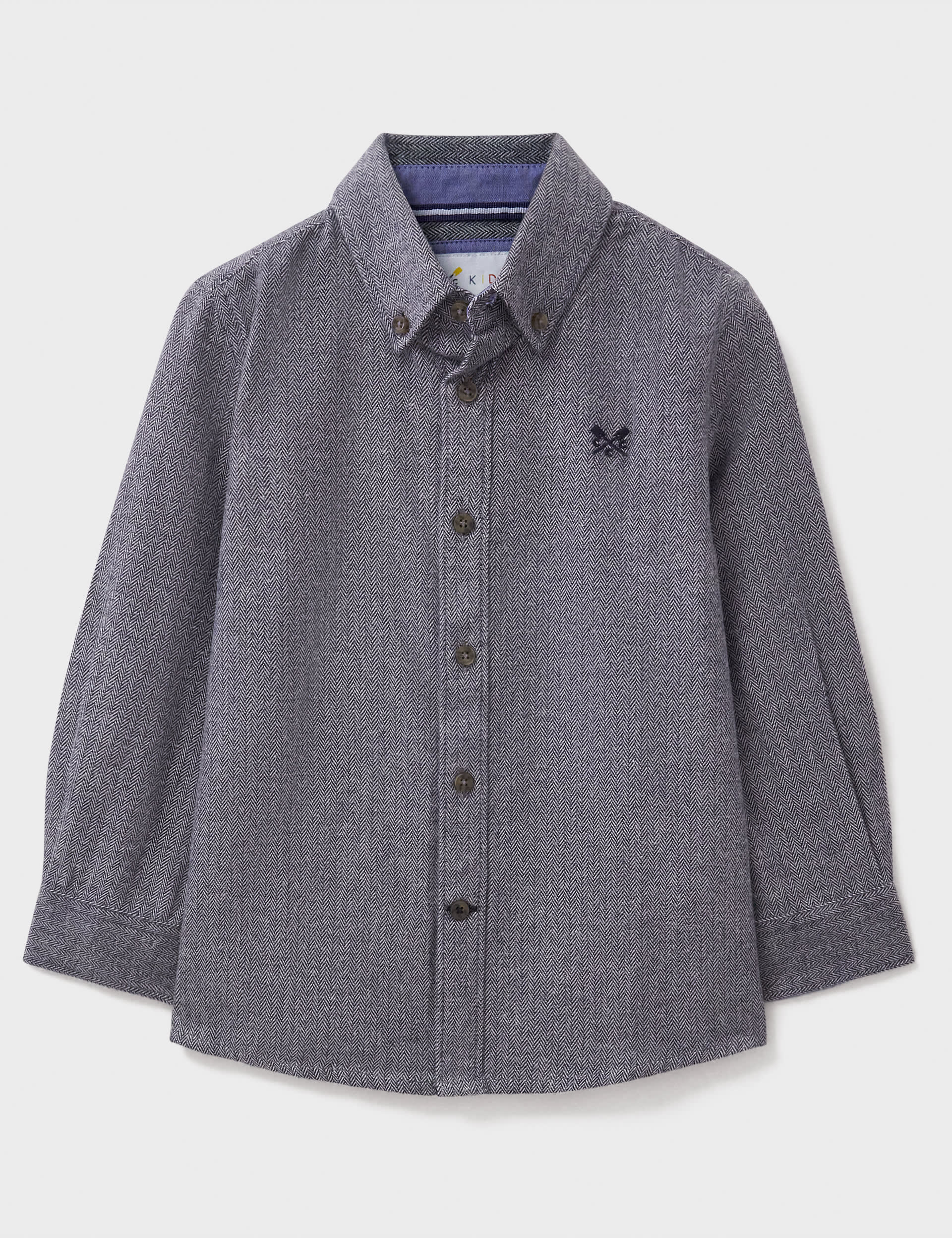 Crew Clothing Boys Pure Cotton Herringbone Shirt (3-12 Yrs) - 4-5 Y - Grey, Grey