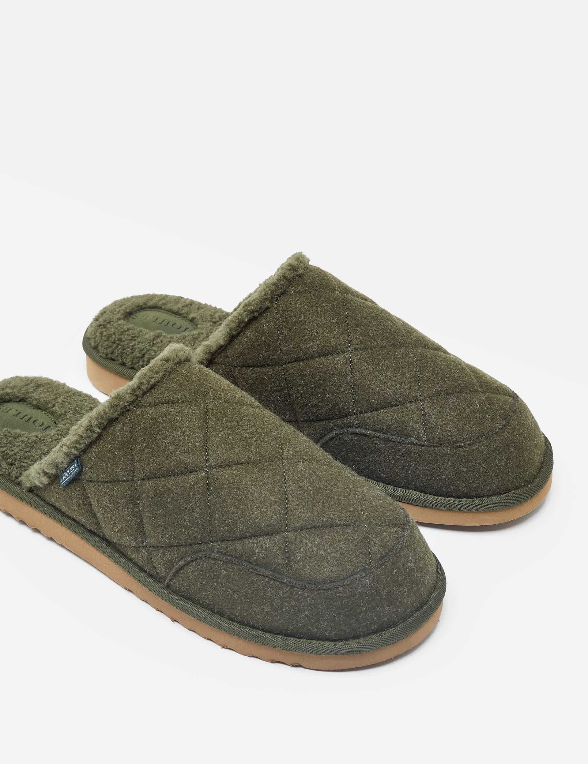 Joules Men's Quilted Fleece Lined Slippers - Khaki, Khaki,Navy