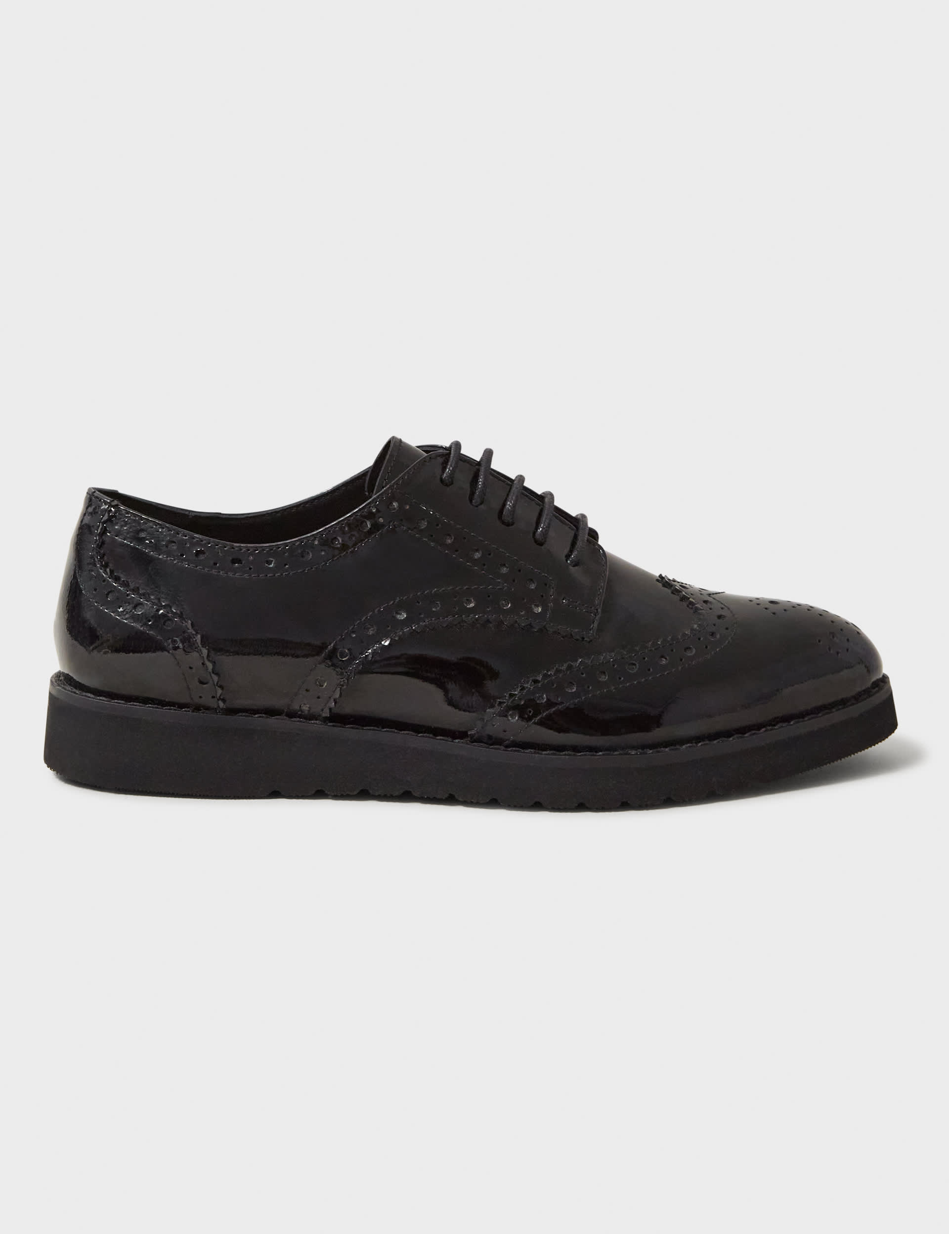 Crew Clothing Women's Leather Patent Flatform Brogues - 39 - Black, Black