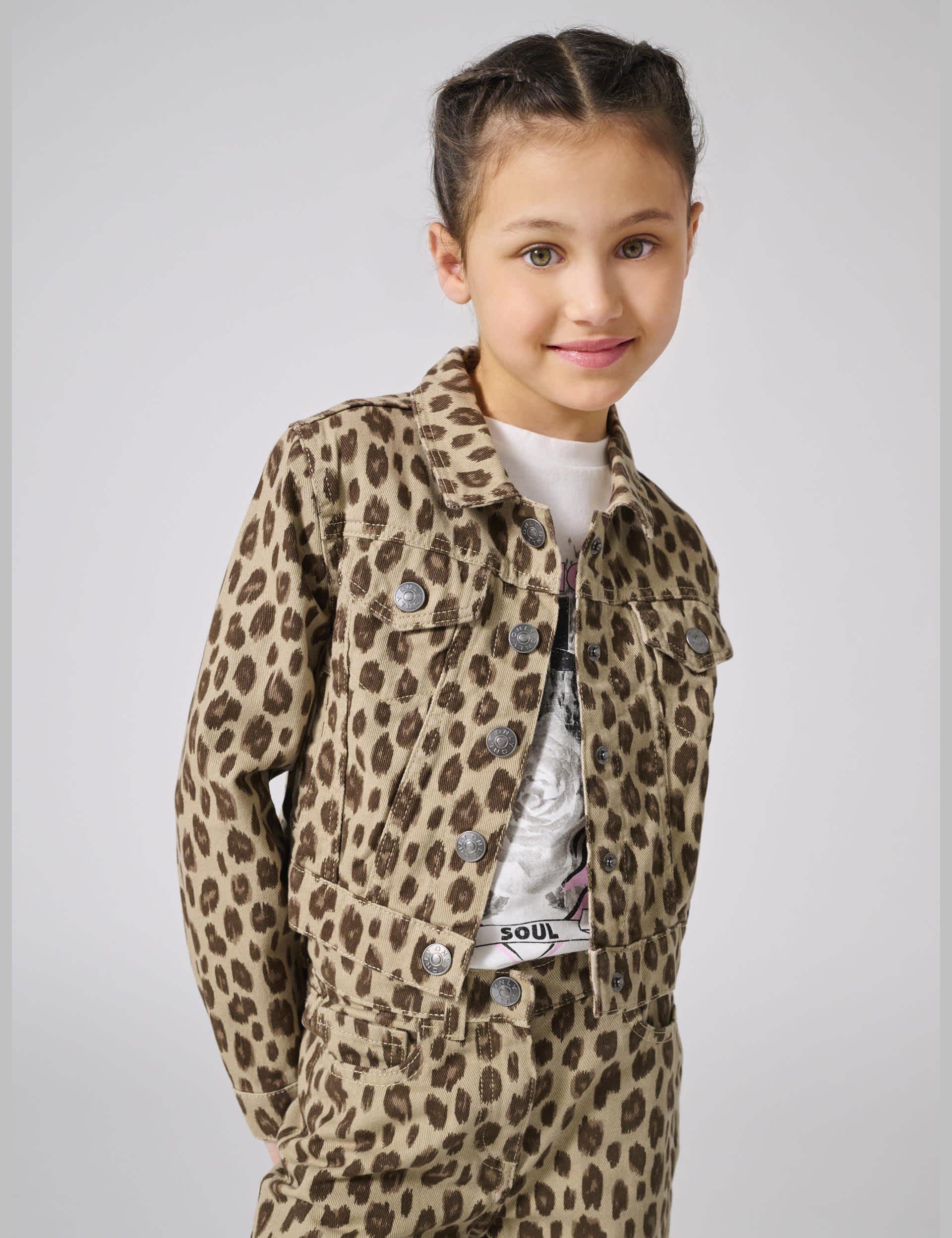 Kids Only Girls Denim Animal Print Jacket (8-14 Yrs) - 13y - Brown Mix, Brown Mix