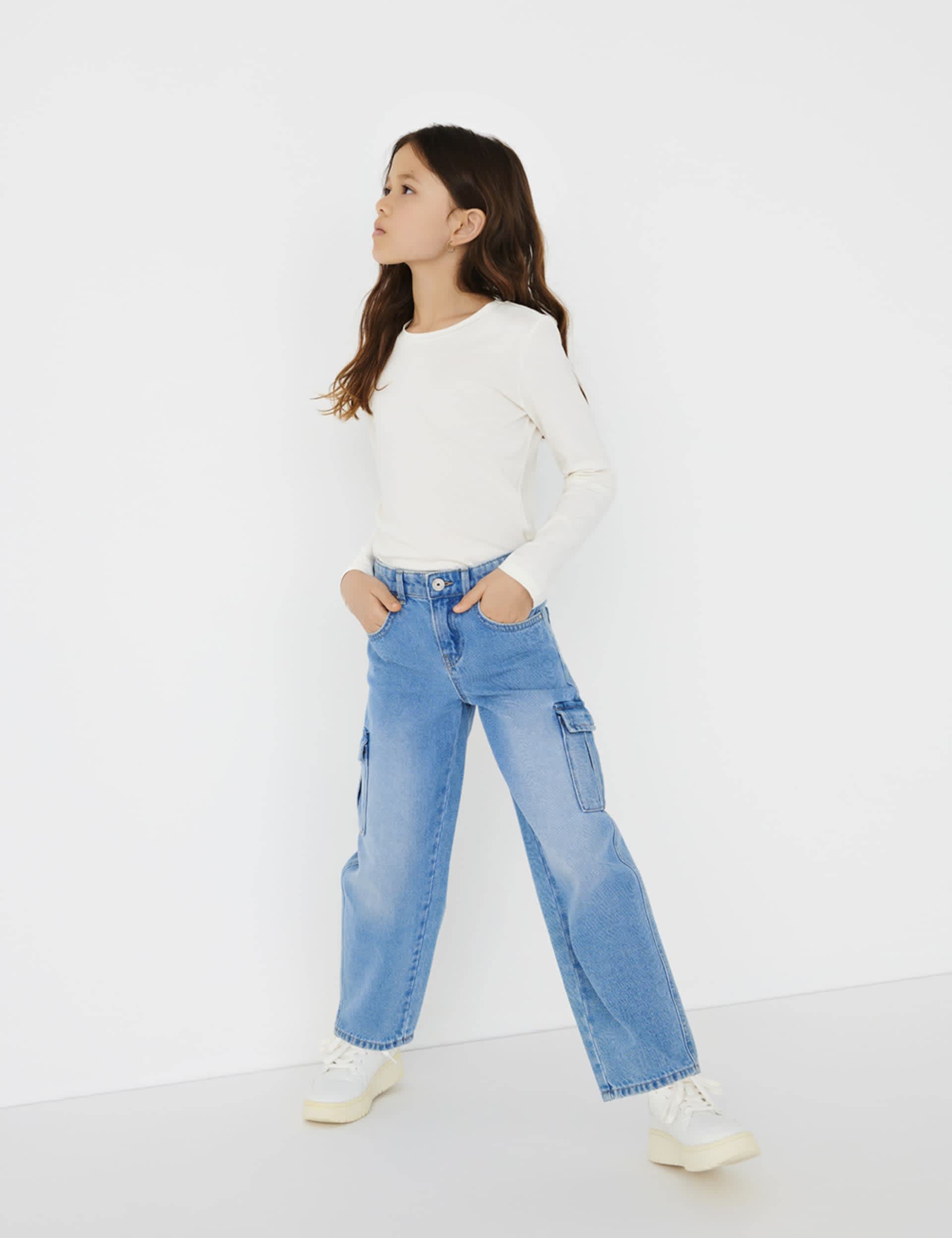 Kids Only Girls Regular Denim Cargo Jeans (8-14 Yrs)