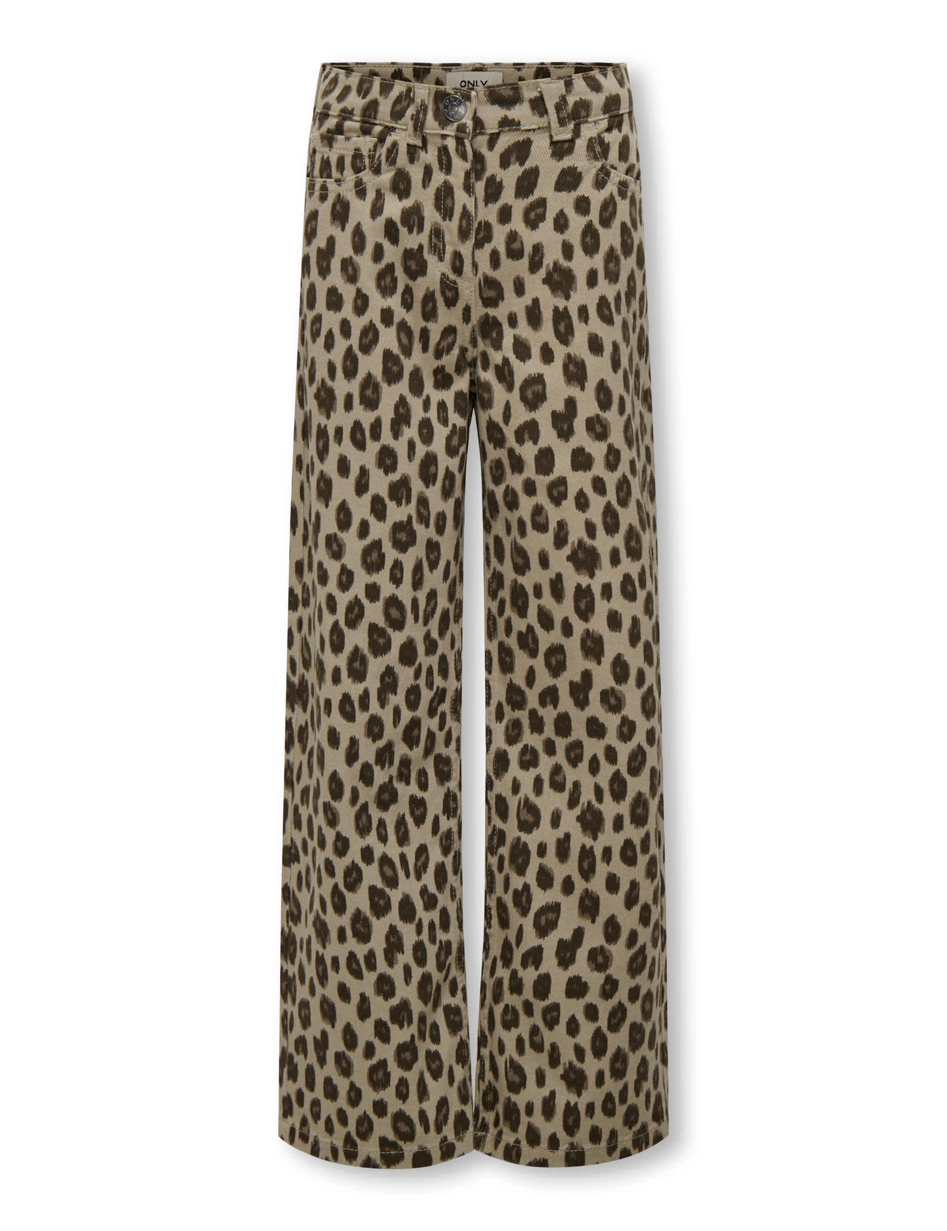 Kids Only Girls Pure Cotton Animal Print Wide Leg Jeans (8-14 Yrs) - 12y - Brown Mix, Brown Mix