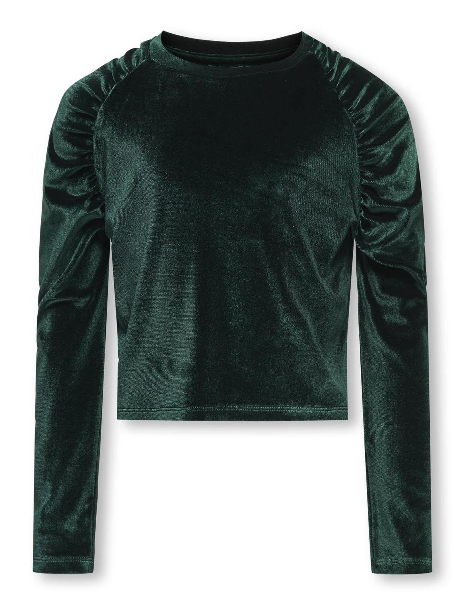 Kids Only Girls Velvet Ruched Detail Top (7-14 Yrs) - 13-14 - Dark Green, Dark Green