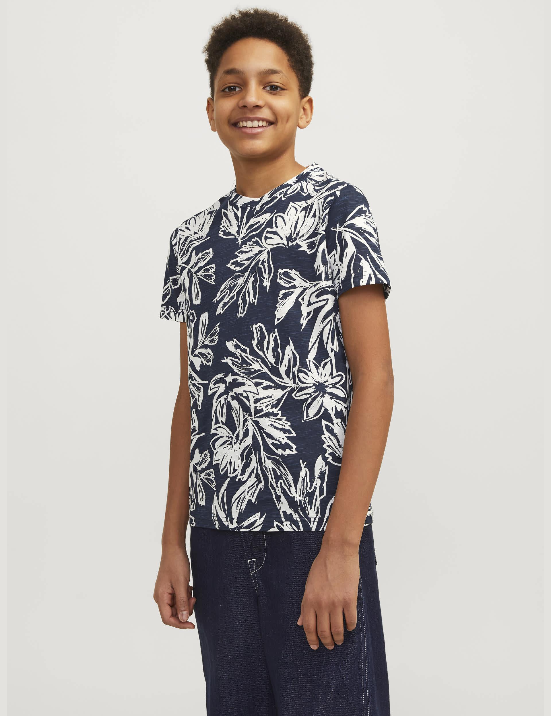 Jack & Jones Junior Boys Cotton Rich Printed T-Shirt (8-16 Yrs) - 12y - Blue Mix, Blue Mix