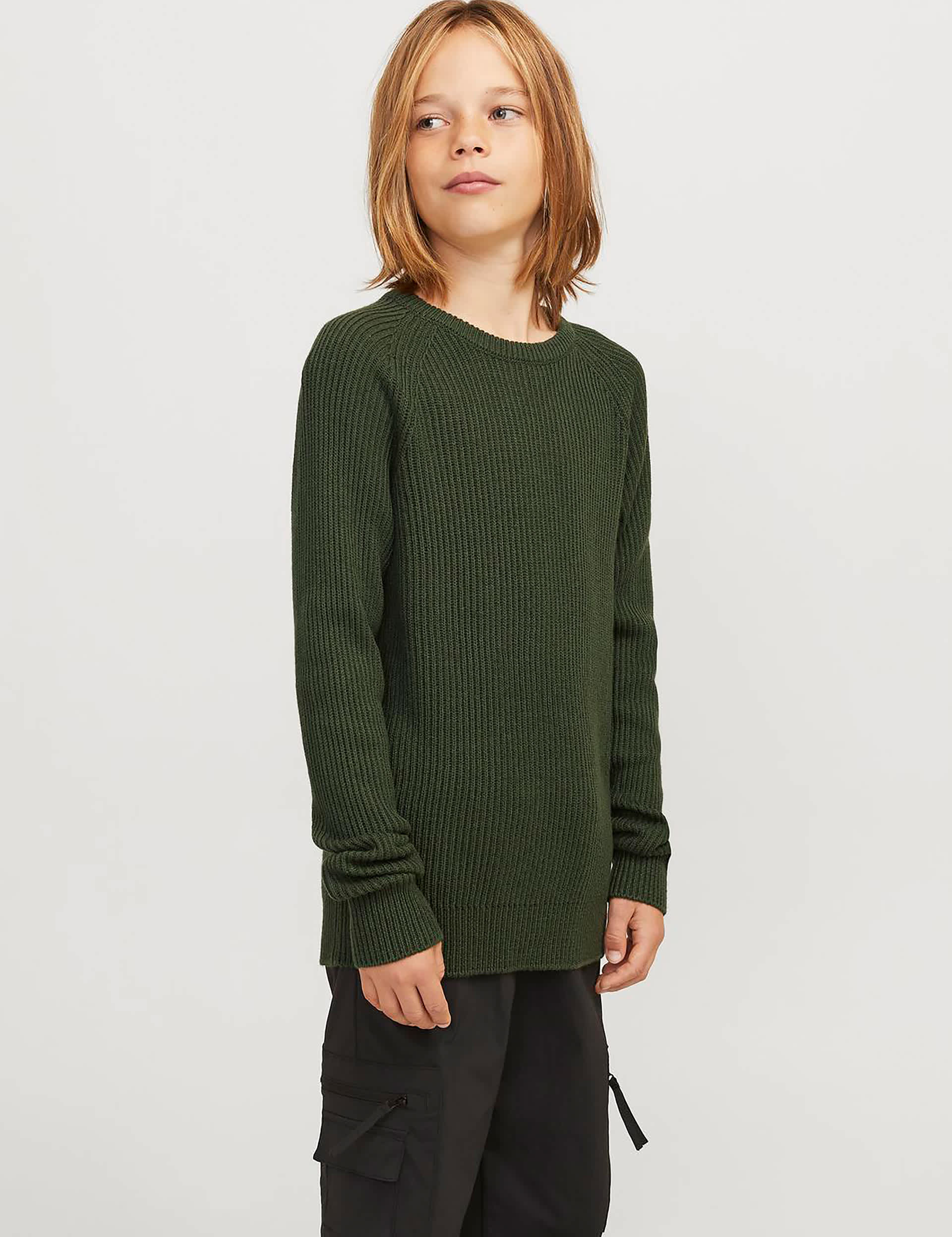 Jack & Jones Junior Boys Cotton Blend Textured Jumper (8-16 Yrs) - 16y - Green, Green,Navy