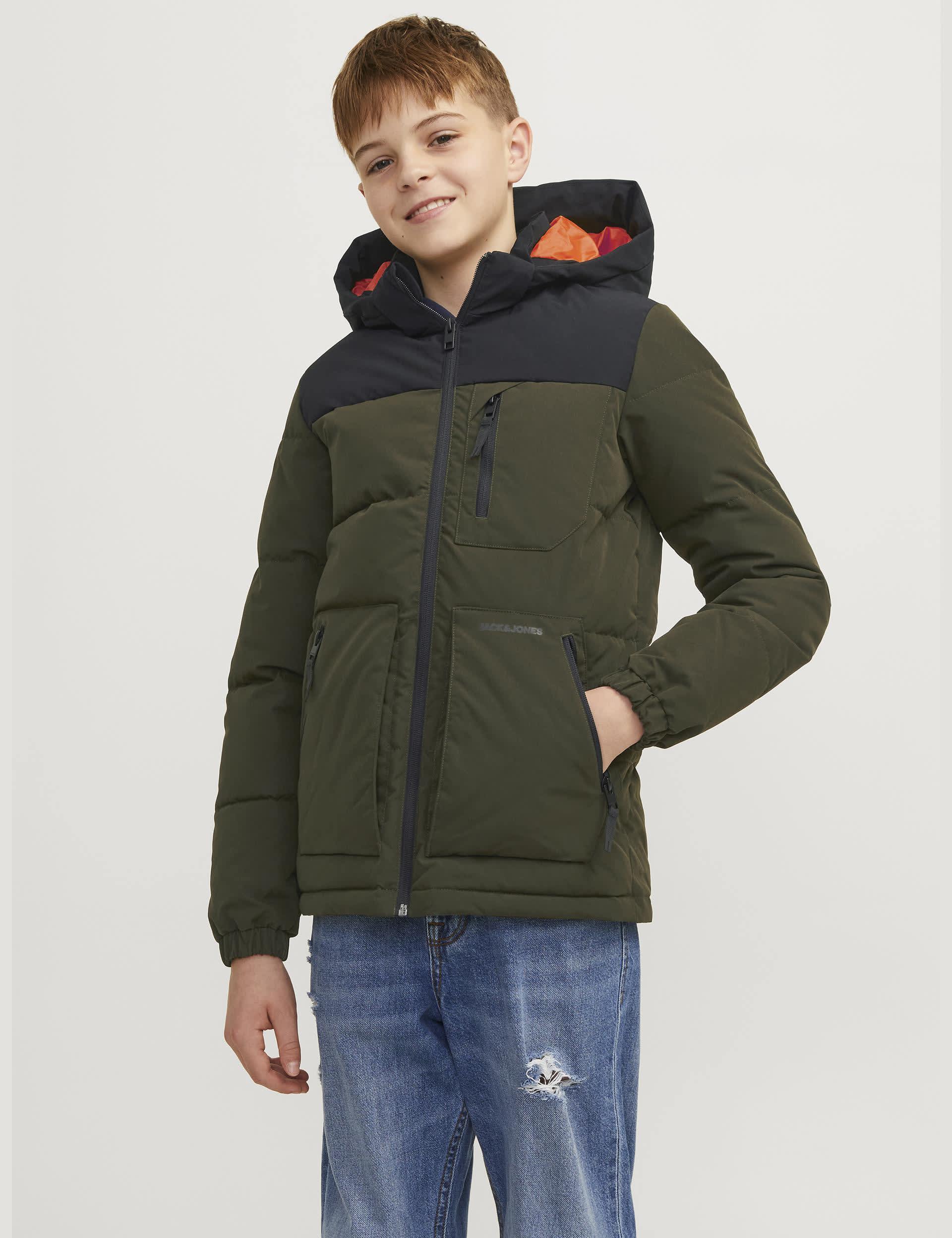 Jack & Jones Junior Boys Hooded Padded Jacket (8-16 Yrs) - 12y - Green Mix, Black,Green Mix