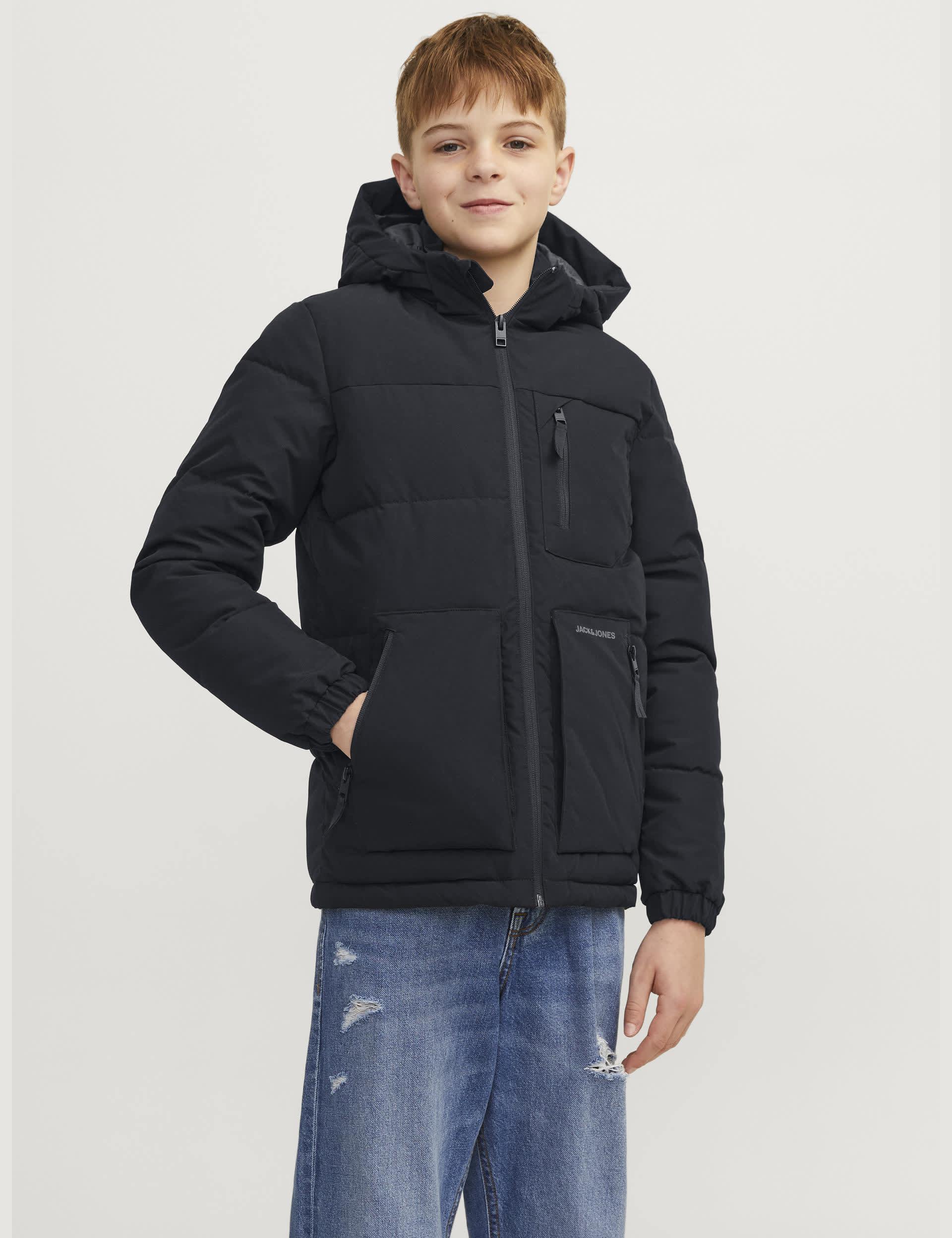 Jack & Jones Junior Boys Hooded Padded Jacket (8-16 Yrs) - 12y - Black, Black,Green Mix