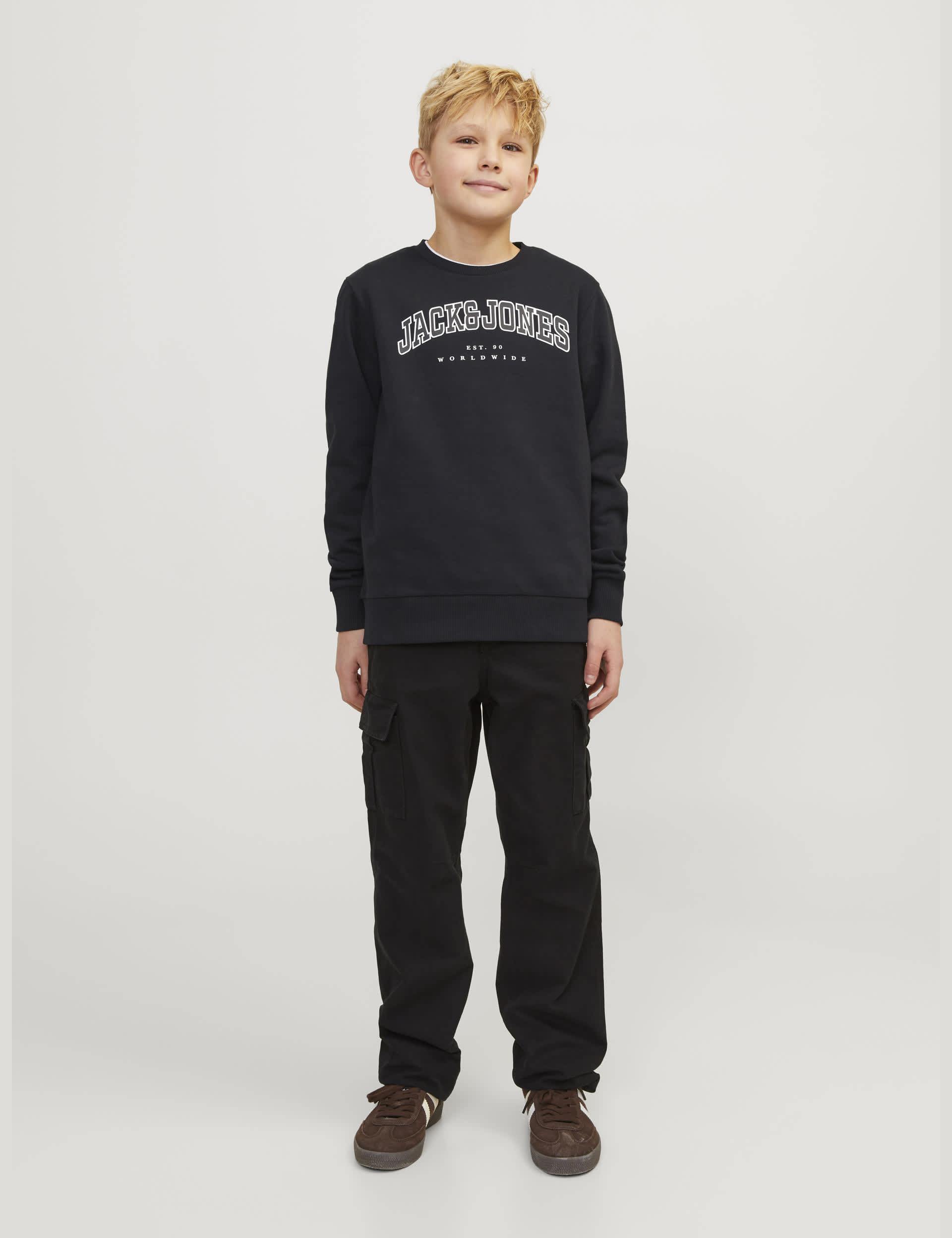 Jack & Jones Junior Boys Cotton Rich Logo Sweatshirt (8-16 Yrs) - 12y - Black Mix, Black Mix