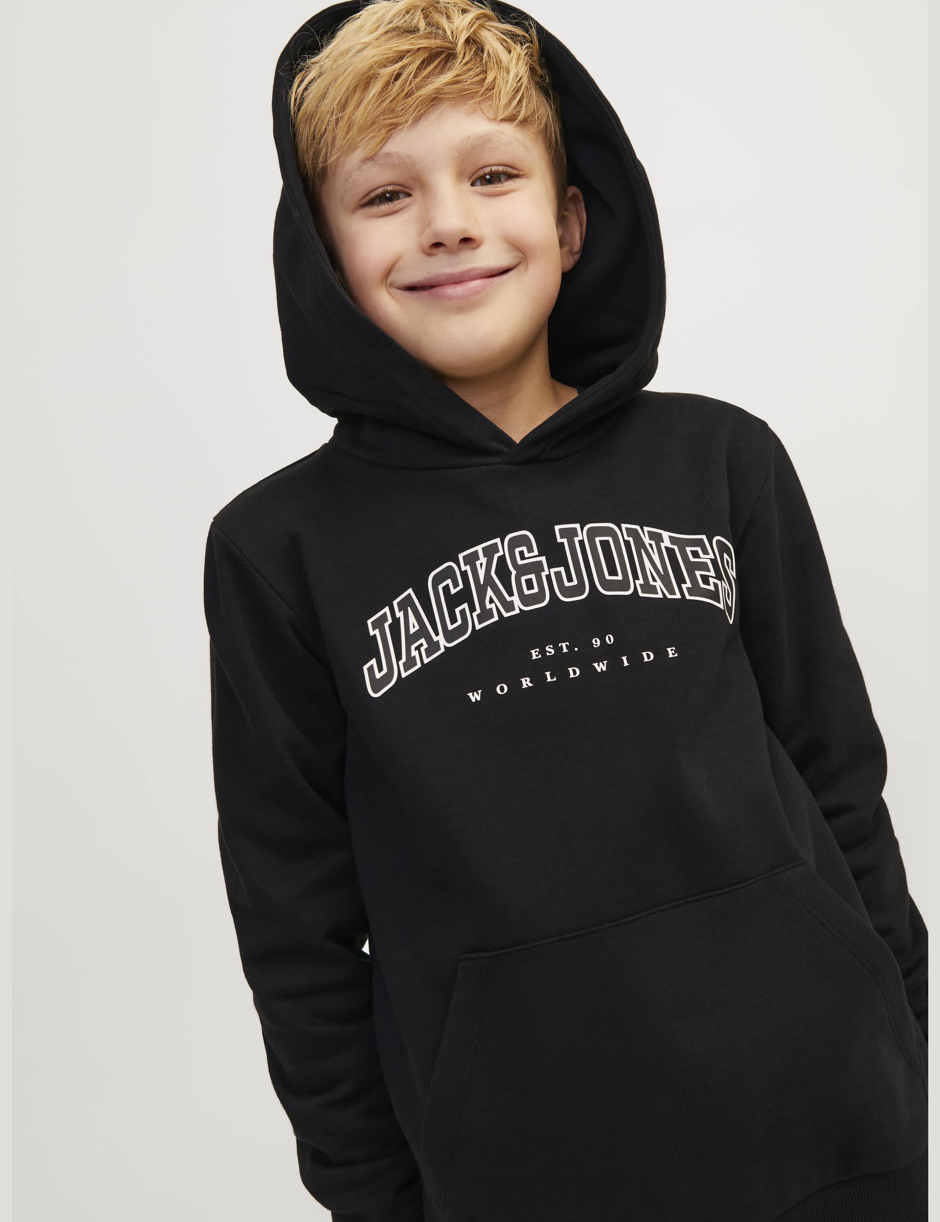 Jack & Jones Junior Boys Cotton Rich Varsity Logo Hoodie (8-16 Yrs) - 12y - Black Mix, Black Mix