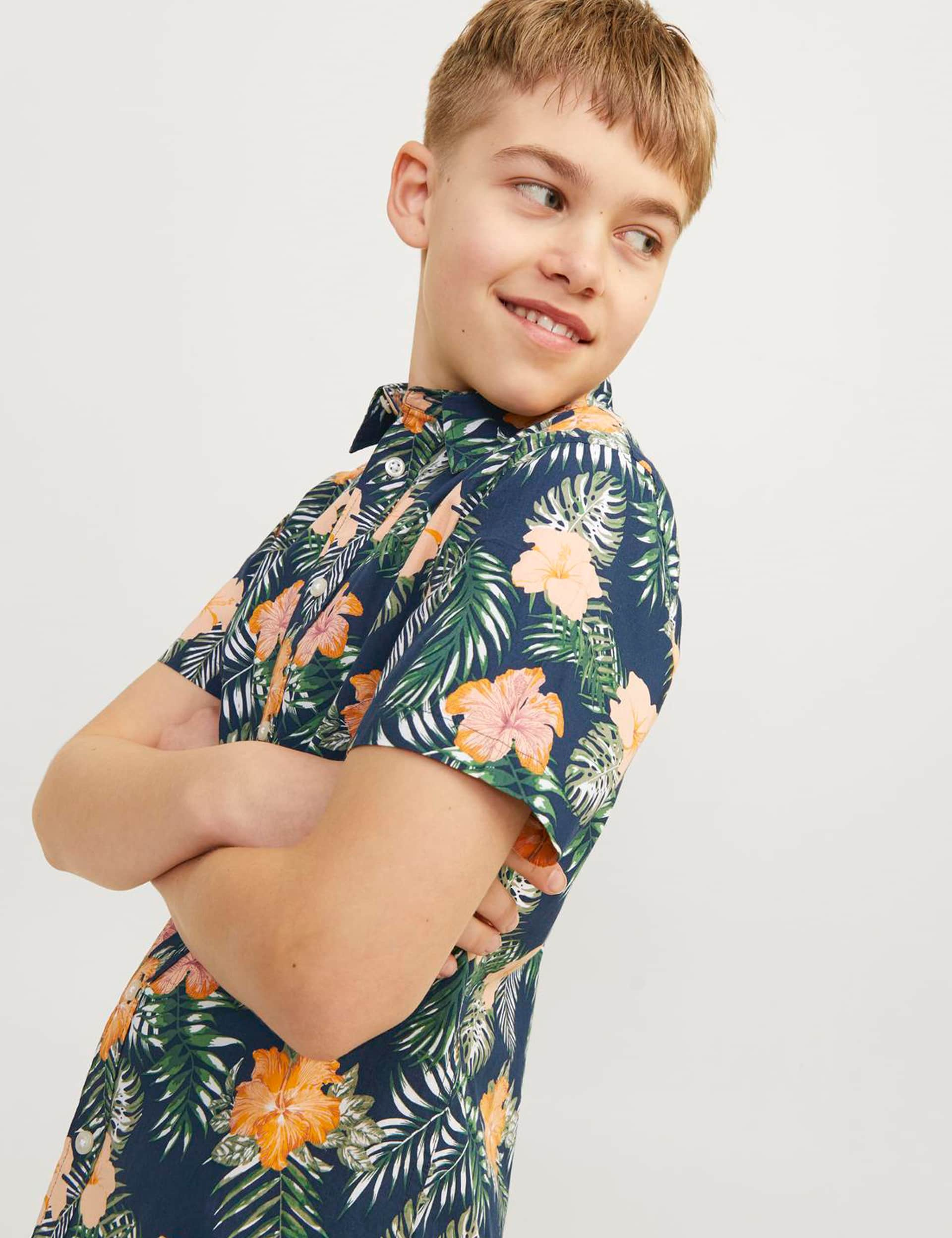 Jack & Jones Junior Boys Pure Cotton Floral Shirt (8-16 Yrs) - 14y - Navy Mix, Navy Mix