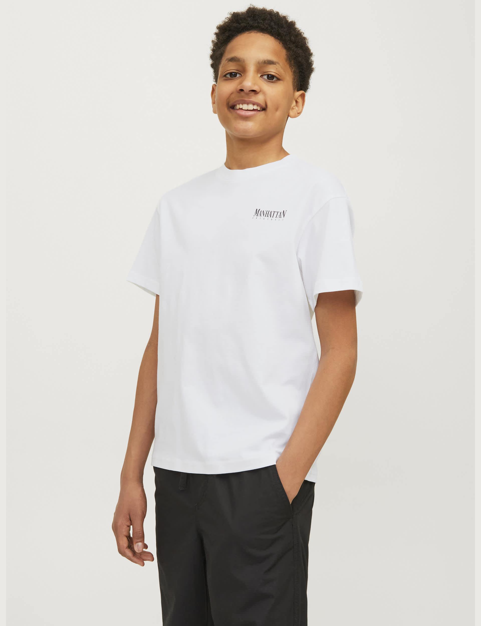 Jack & Jones Junior Boys Pure Cotton Print T-Shirt (8-16 Yrs) - 16y - White, White