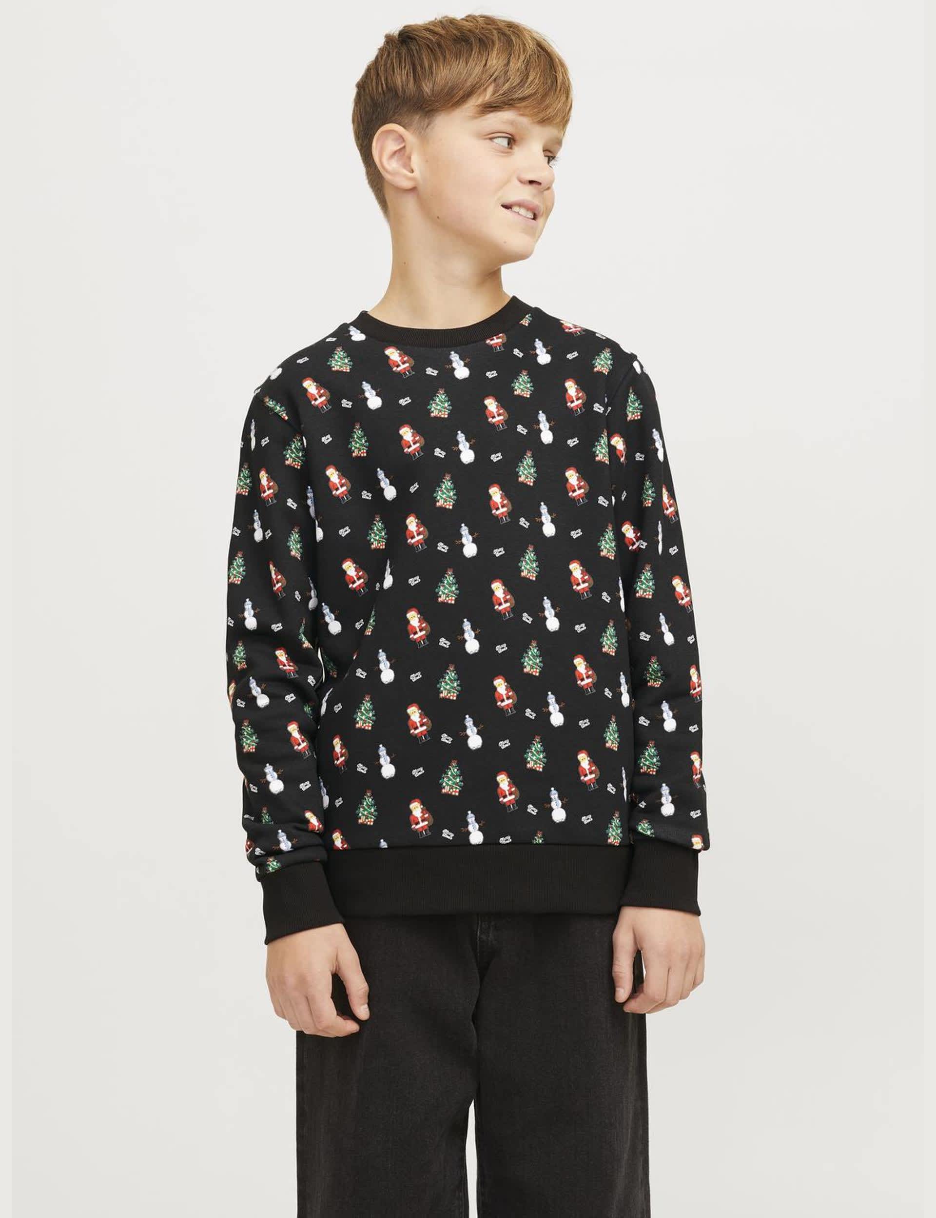 Jack & Jones Junior Boys Cotton Rich Christmas Print Sweatshirt (8-16 Yrs) - 14y - Black, Black