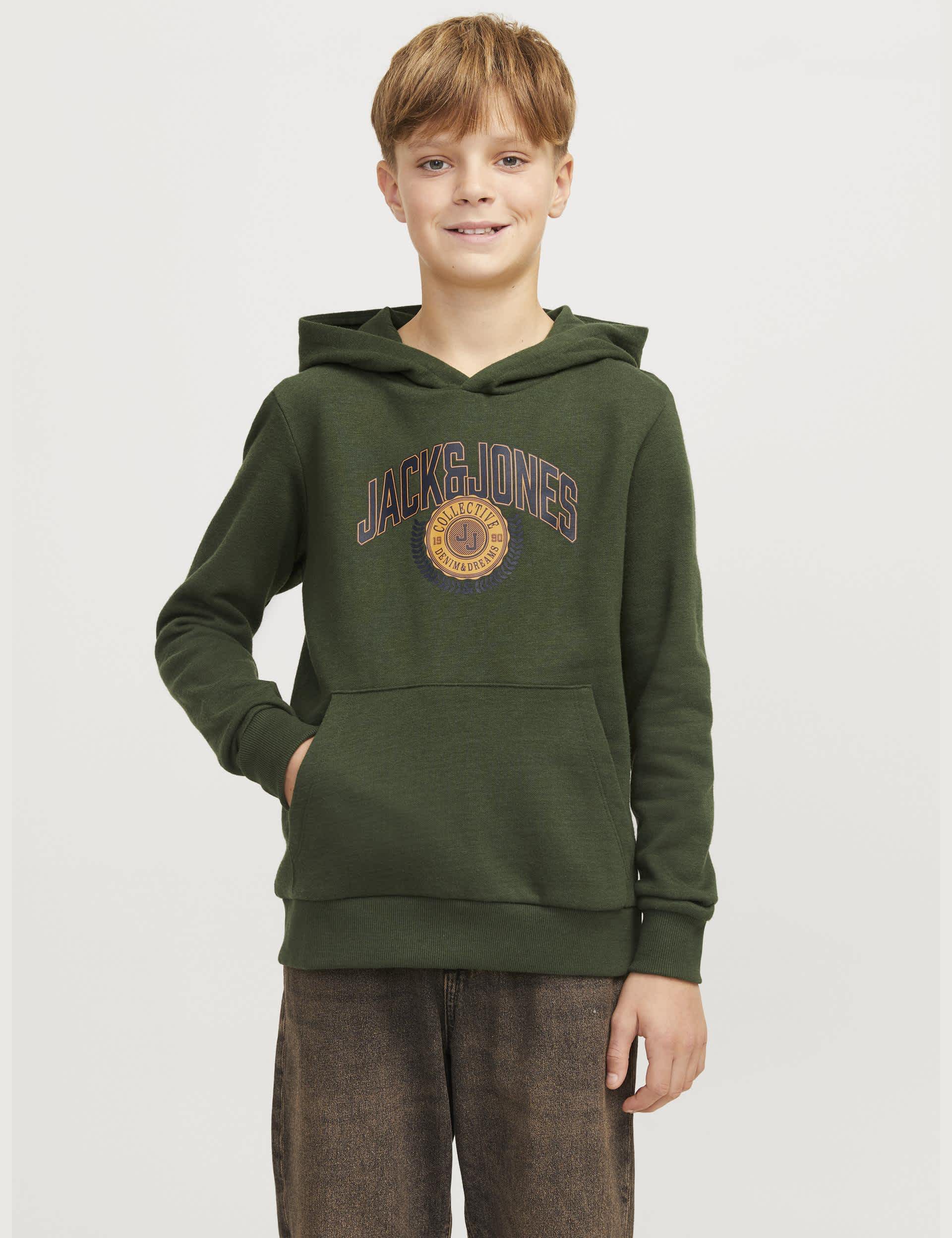 Jack & Jones Junior Boys Cotton Rich Varsity Graphic Hoodie (8-16 Yrs) - 14y - Khaki Mix, Cream Mix,