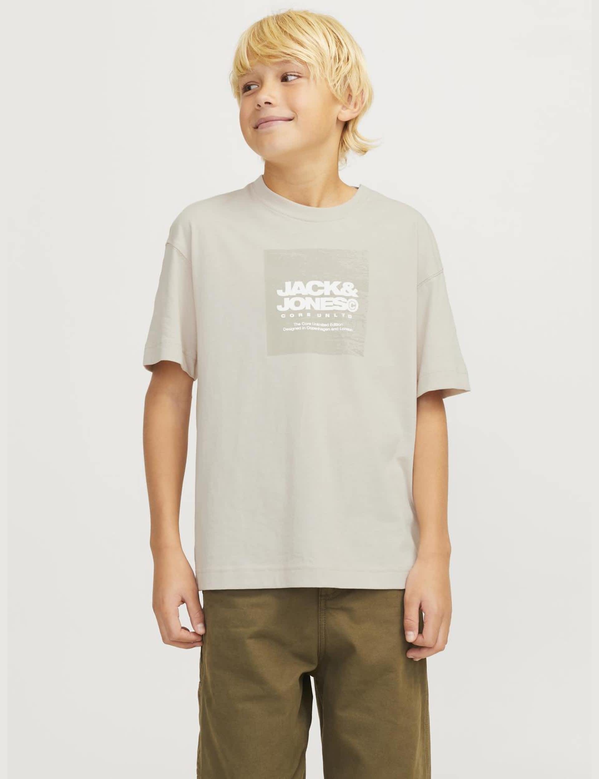 Jack & Jones Junior Boys Cotton Blend Logo Print T-Shirt (8-16 Yrs) - 12y - Cream, Cream,Green Mix