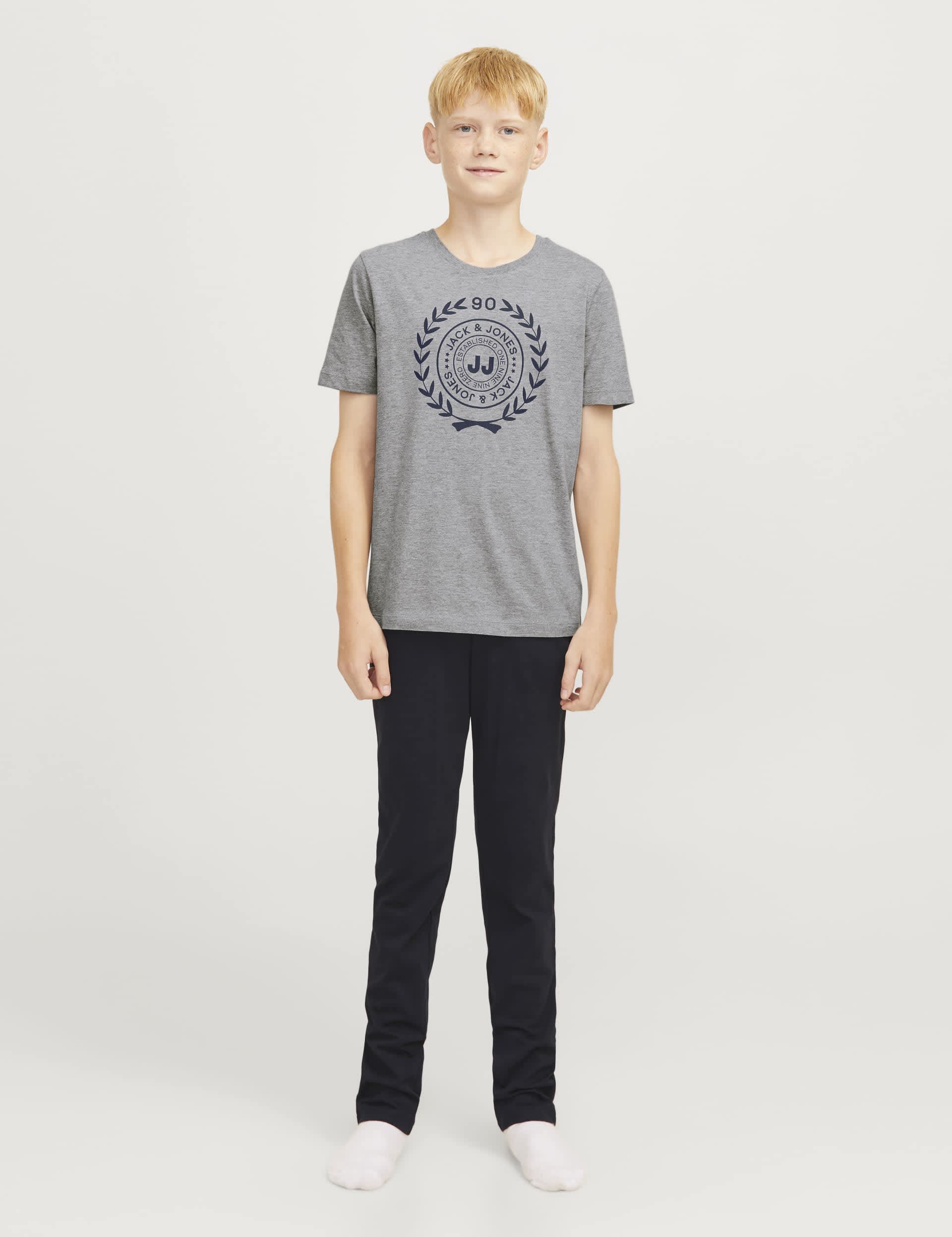 Jack & Jones Junior Boys Pure Cotton Pyjamas (8-16 Yrs) - 12y - Grey Mix, Green Mix,Grey Mix