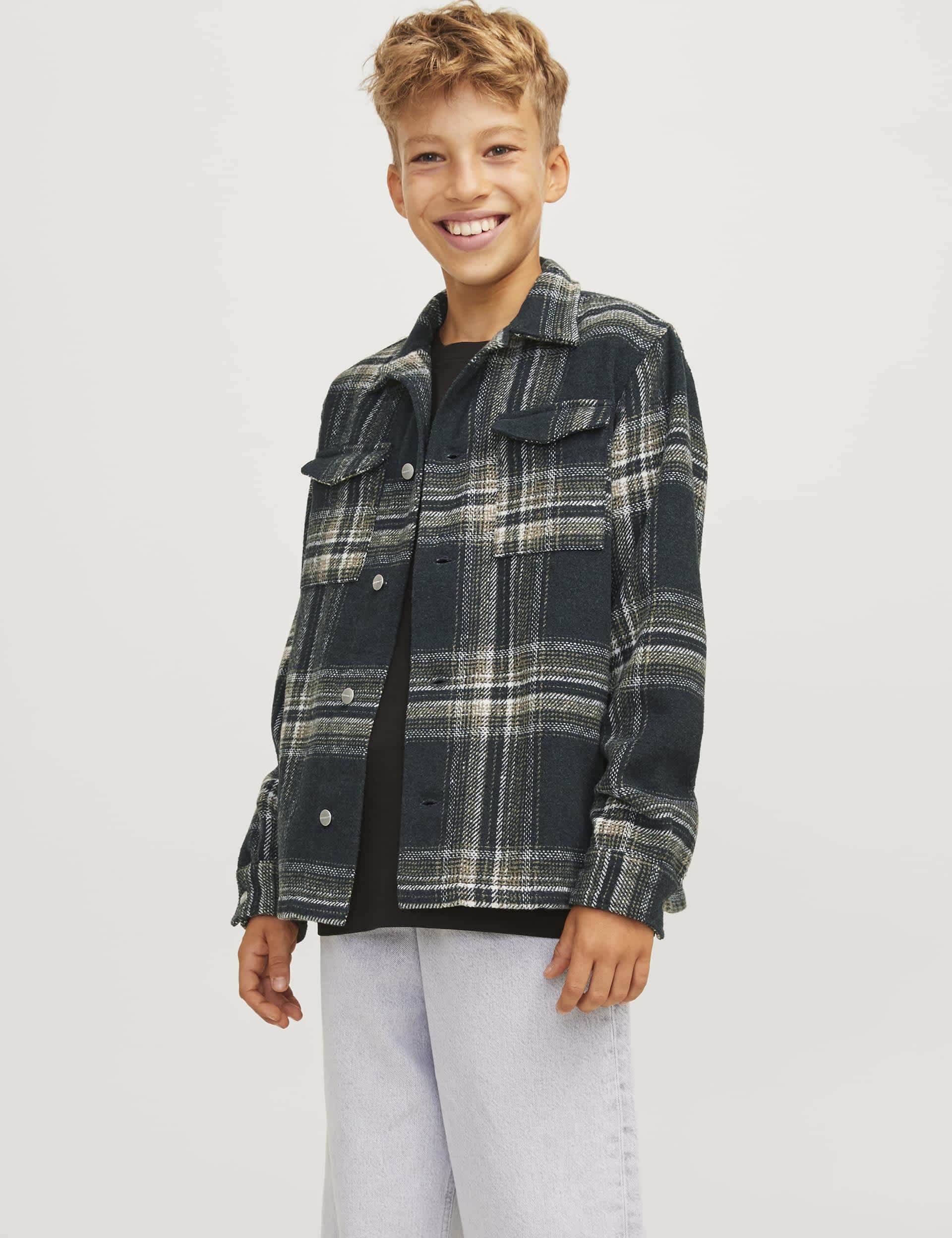 Jack & Jones Junior Boys Cotton Blend Checked Shacket (8-16 Yrs) - 16y - Multi, Multi