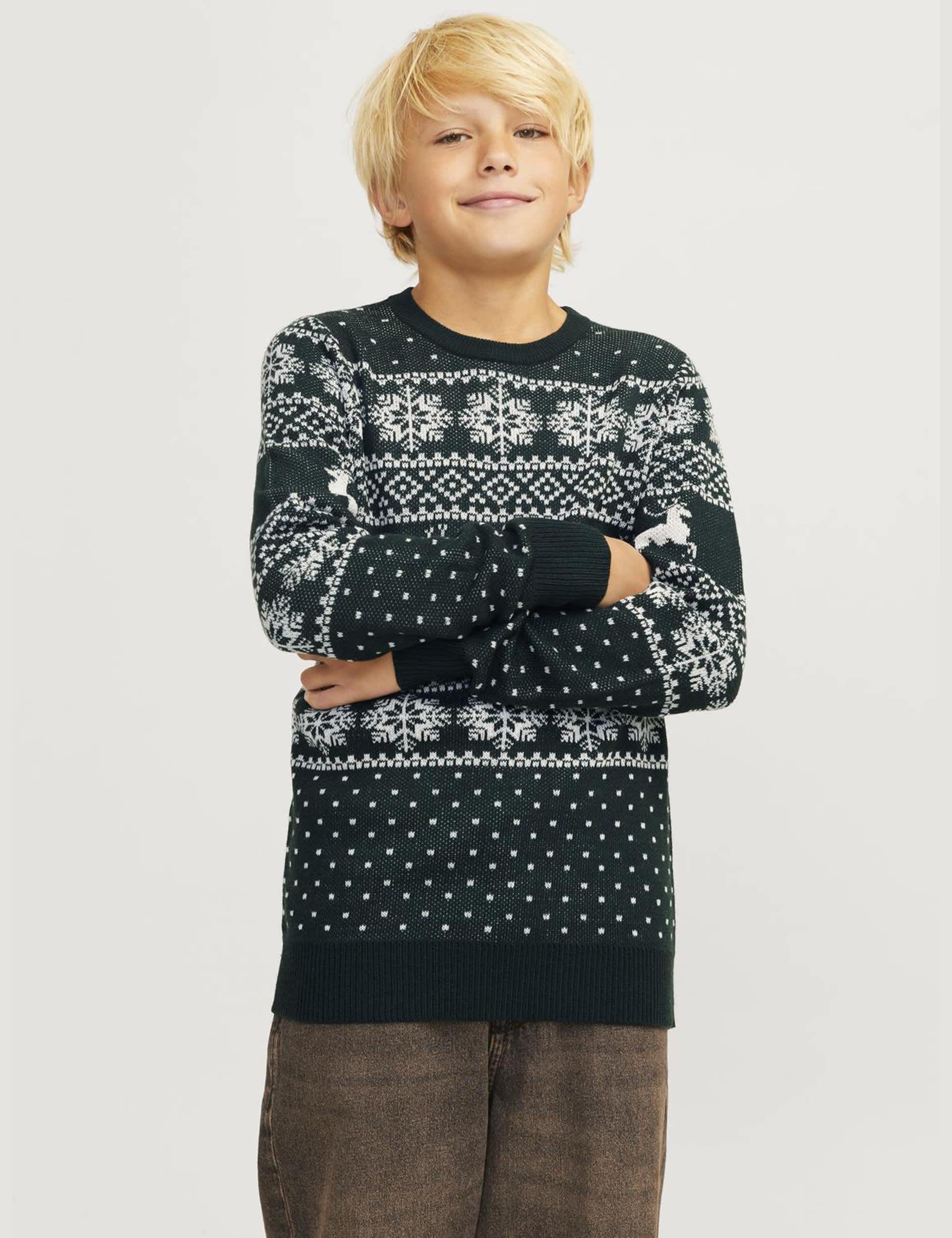 Jack & Jones Junior Boys Knitted Christmas Fair Isle Jumper (8-16 Yrs) - 16y - Green Mix, Red Mix,Gr