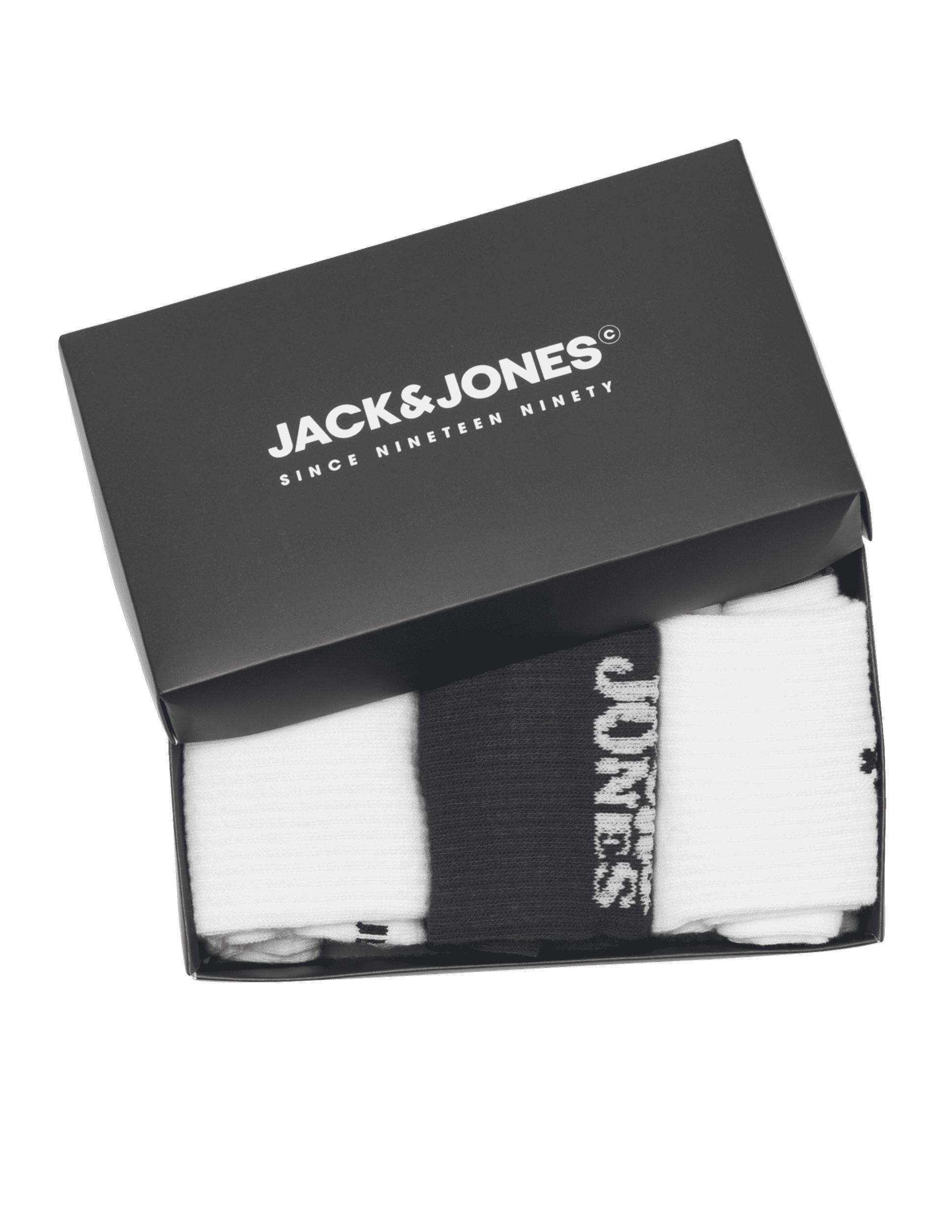 Jack & Jones Junior Boys 3pk Cotton Rich Sports Socks Gift Box (1 Large - 9 Large) - 1-4 - White Mix