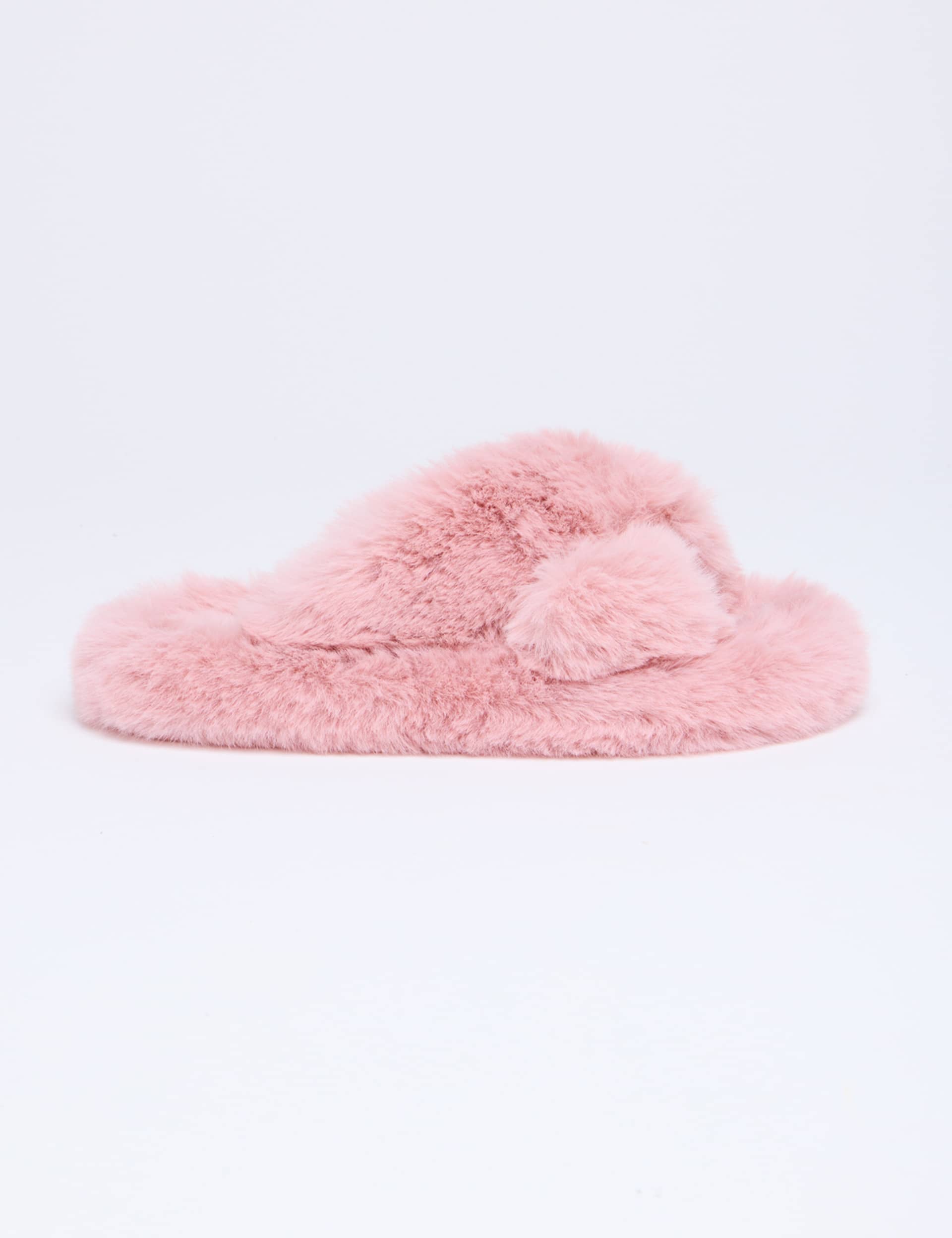 Boux Avenue Women's Faux Fur Crossover Slider Slippers - 5-6 - Pink, Pink,Beige