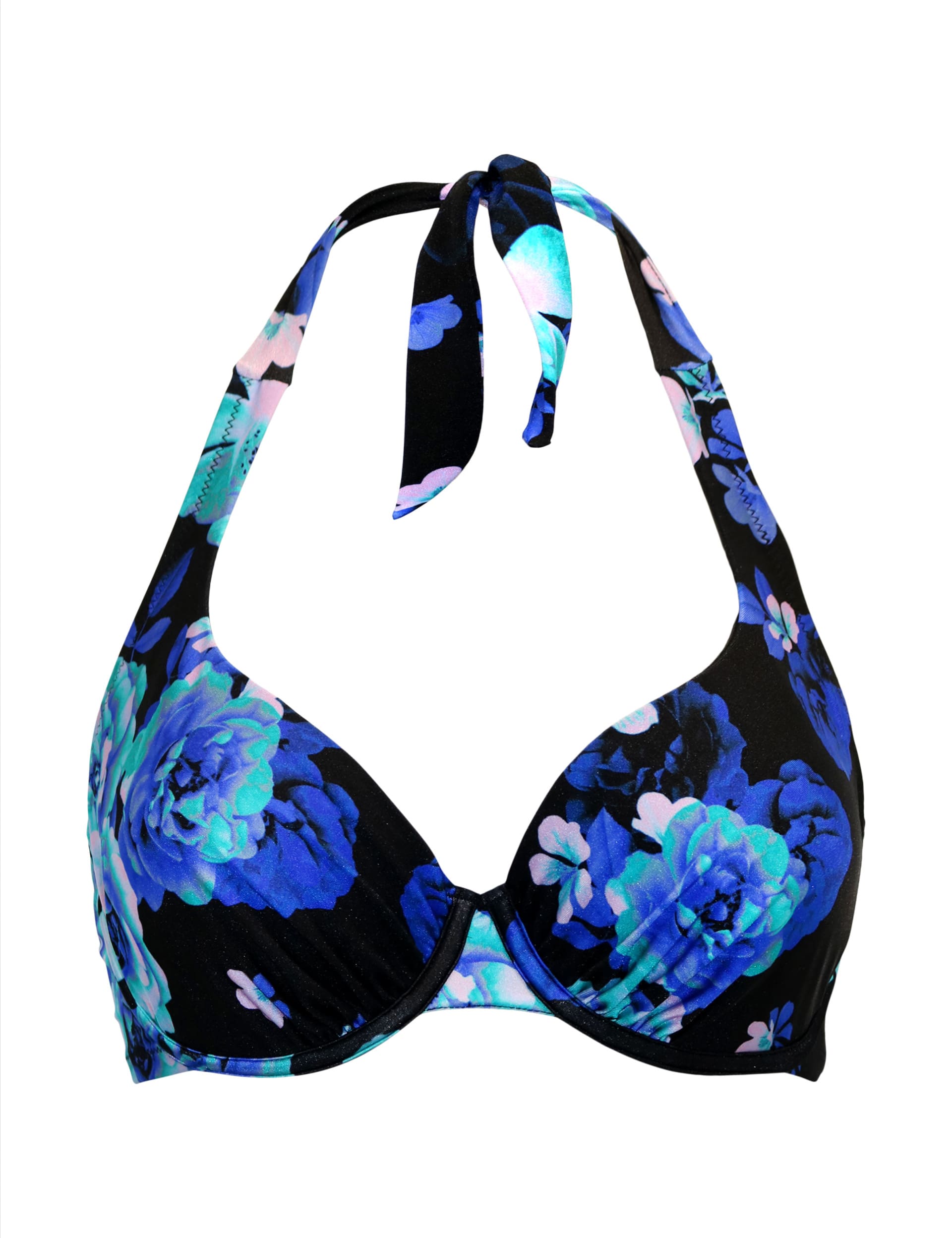 Pour Moi Women's Portofino Printed Wired Halterneck Bikini Top - 36DD - Blue/Black, Blue/Black