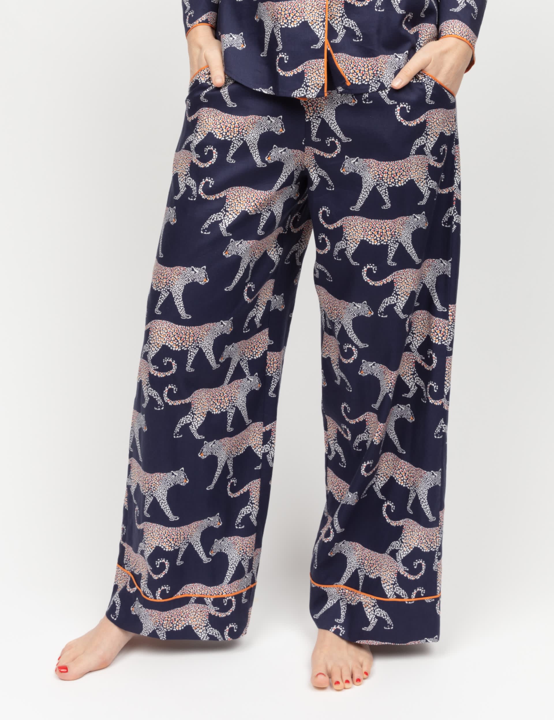 Cyberjammies Women's Cotton Rich Leopard Print Pyjama Bottoms - 12 - Navy Mix, Navy Mix