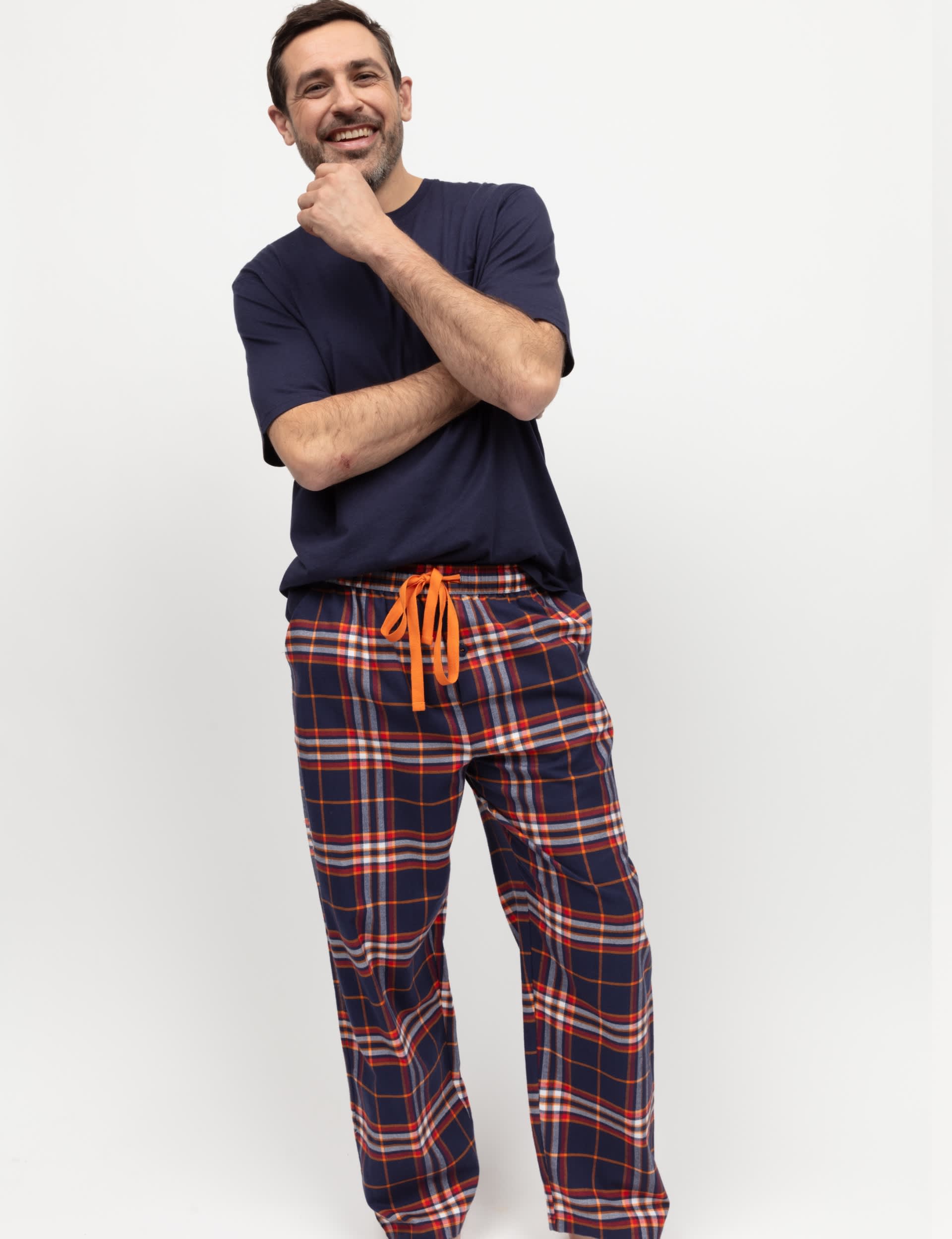 Cyberjammies Men's Pure Cotton Checked Pyjama Bottoms - Navy Mix, Navy Mix