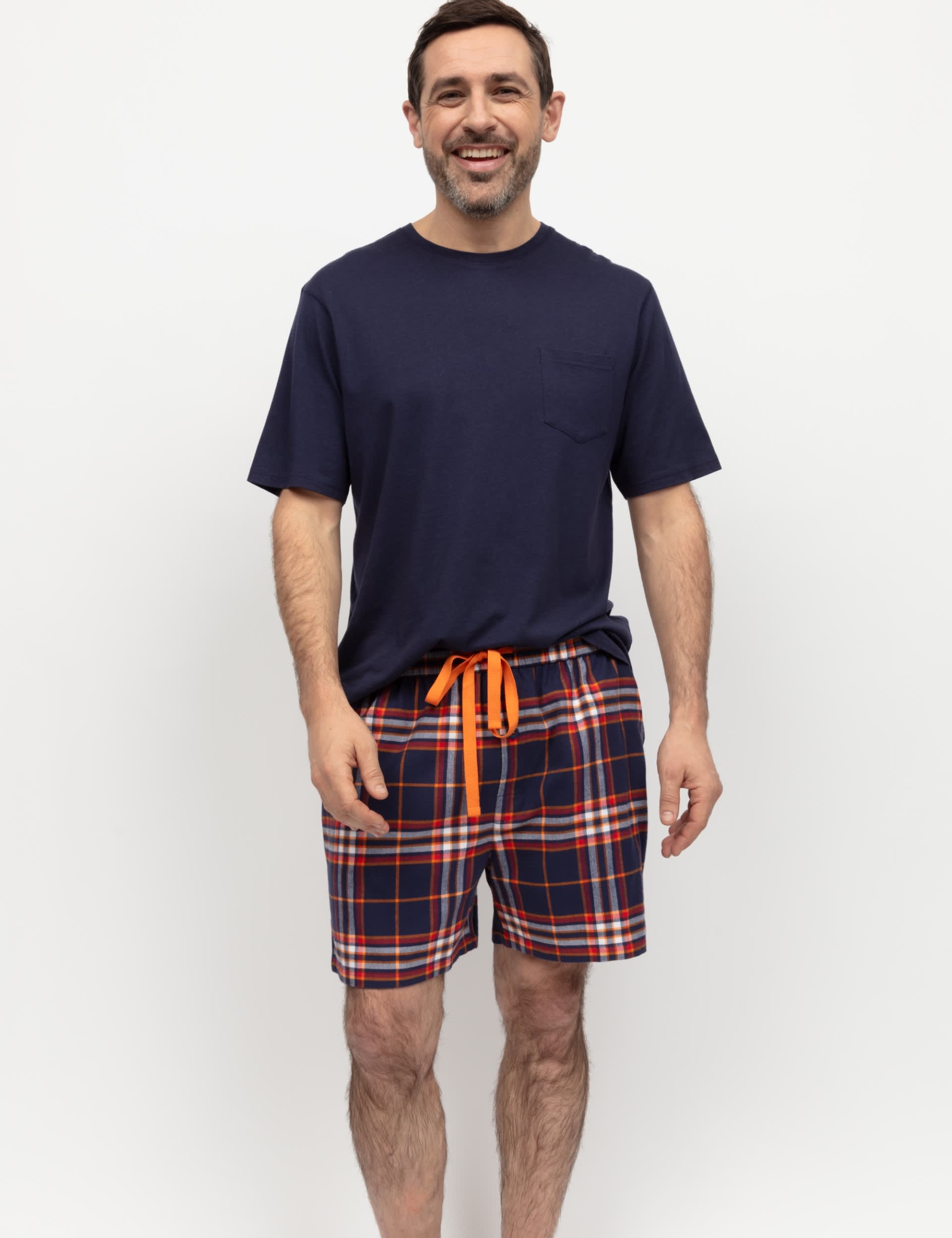 Cyberjammies Men's Pure Cotton Checked Pyjama Shorts - Navy Mix, Navy Mix