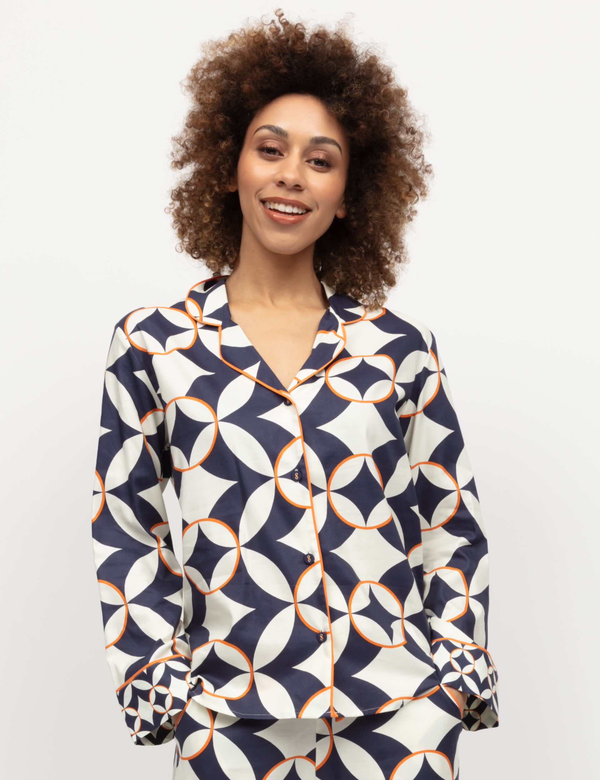 Cyberjammies Women's Cotton Modal Geometric Print Pyjama Top - 12 - Navy Mix, Navy Mix