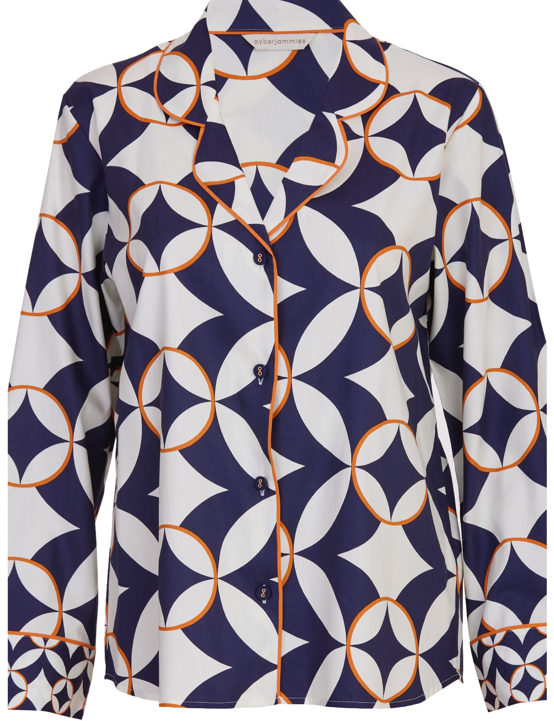 Cyberjammies Women's Cotton Modal Geometric Print Pyjama Top - 6 - Navy Mix, Navy Mix