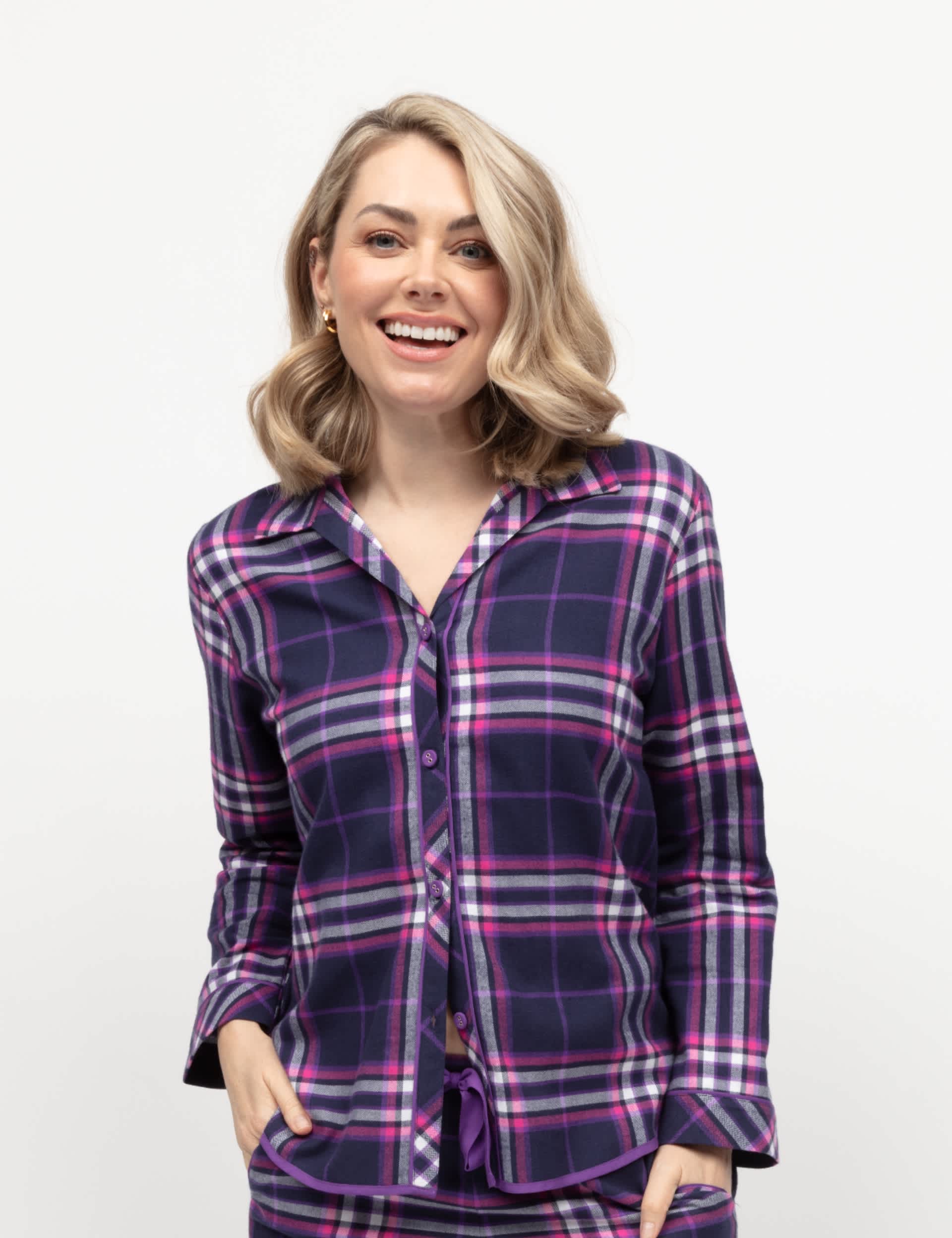 Cyberjammies Women's Pure Cotton Checked Pyjama Top - 12 - Navy Mix, Navy Mix