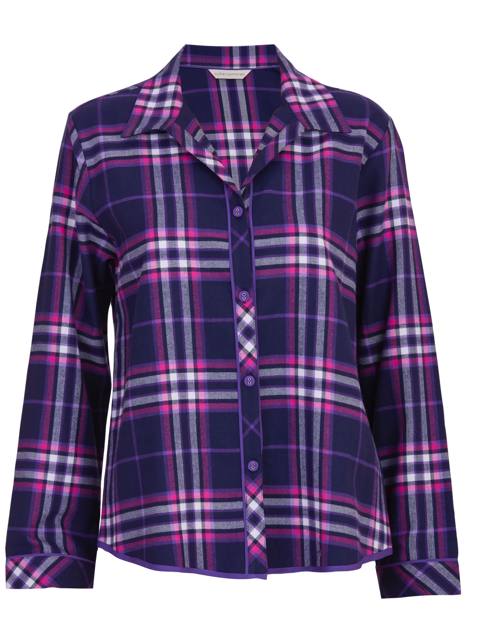 Cyberjammies Women's Pure Cotton Checked Pyjama Top - 14 - Navy Mix, Navy Mix