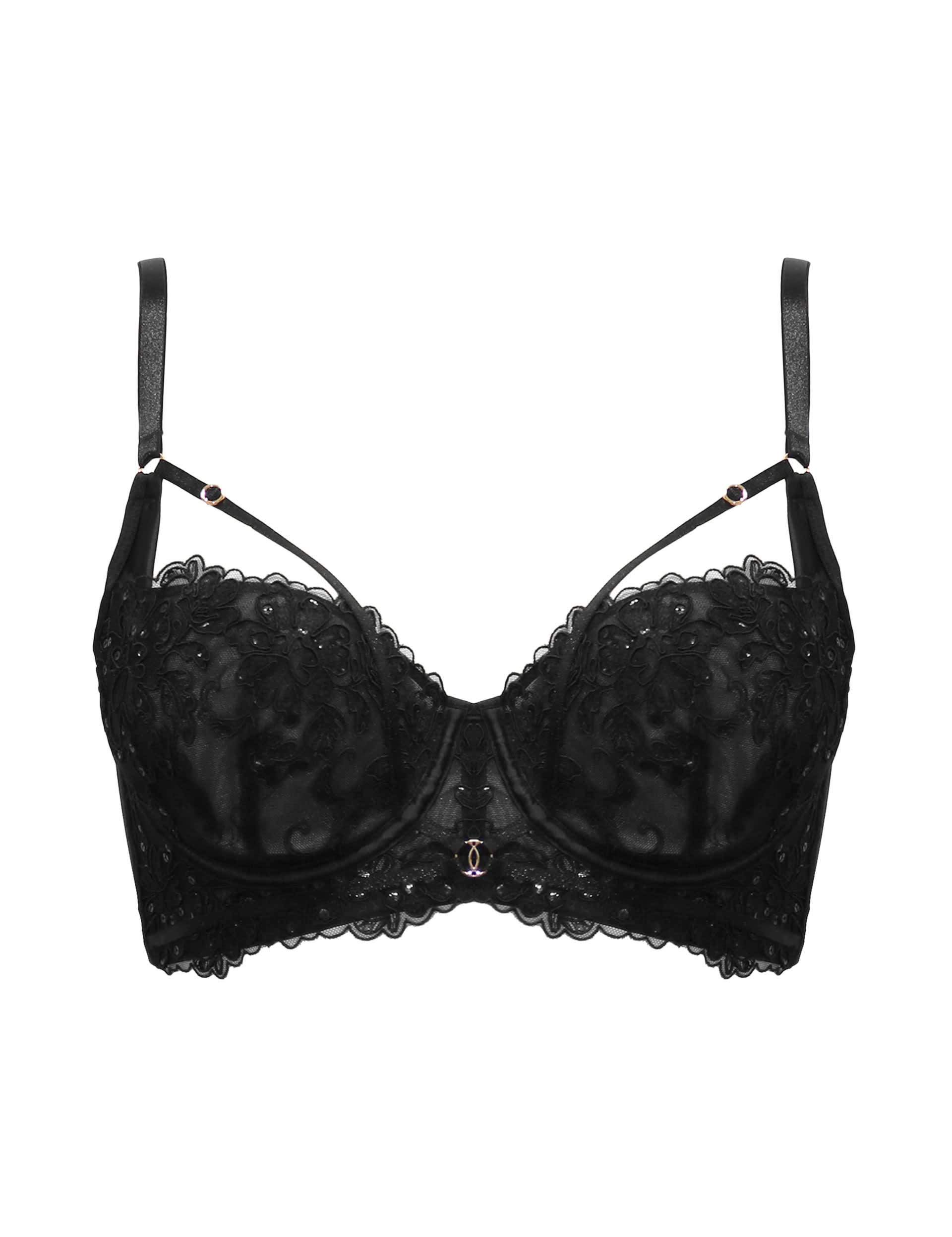 Pour Moi Women's Intense Sequin Lace Wired Balcony Bra B-G - 36DD - Black Mix, Black Mix