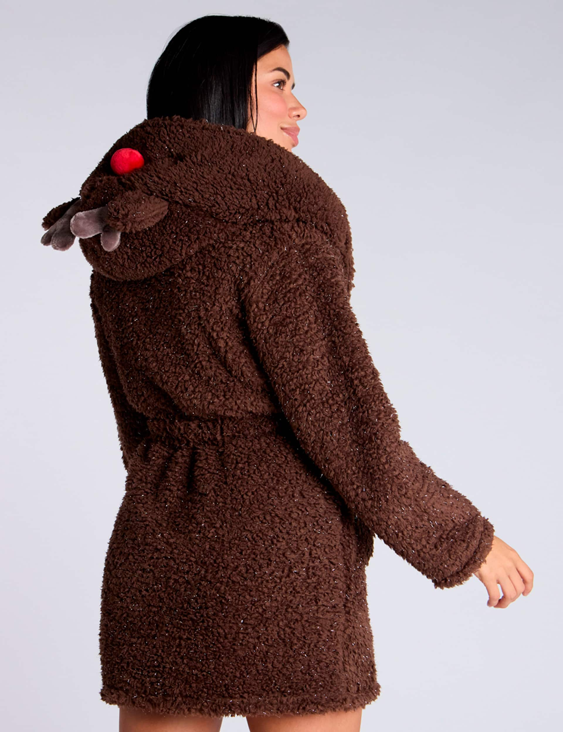 Boux Avenue Women's Christmas Reindeer Borg Robe - L - Brown Mix, Brown Mix