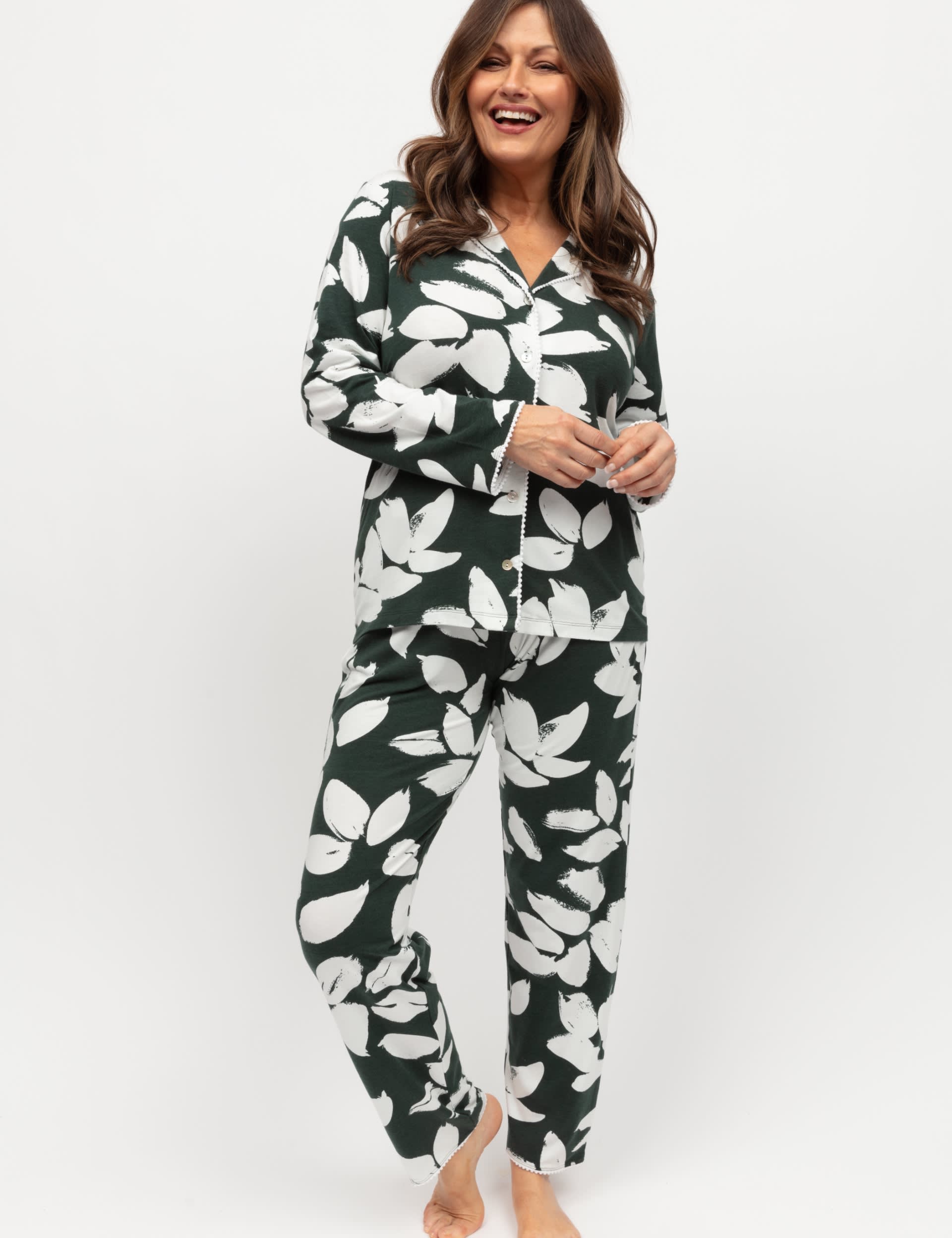 Cyberjammies Women's Jersey Leaf Print Pyjama Set - 14 - Green Mix, Green Mix