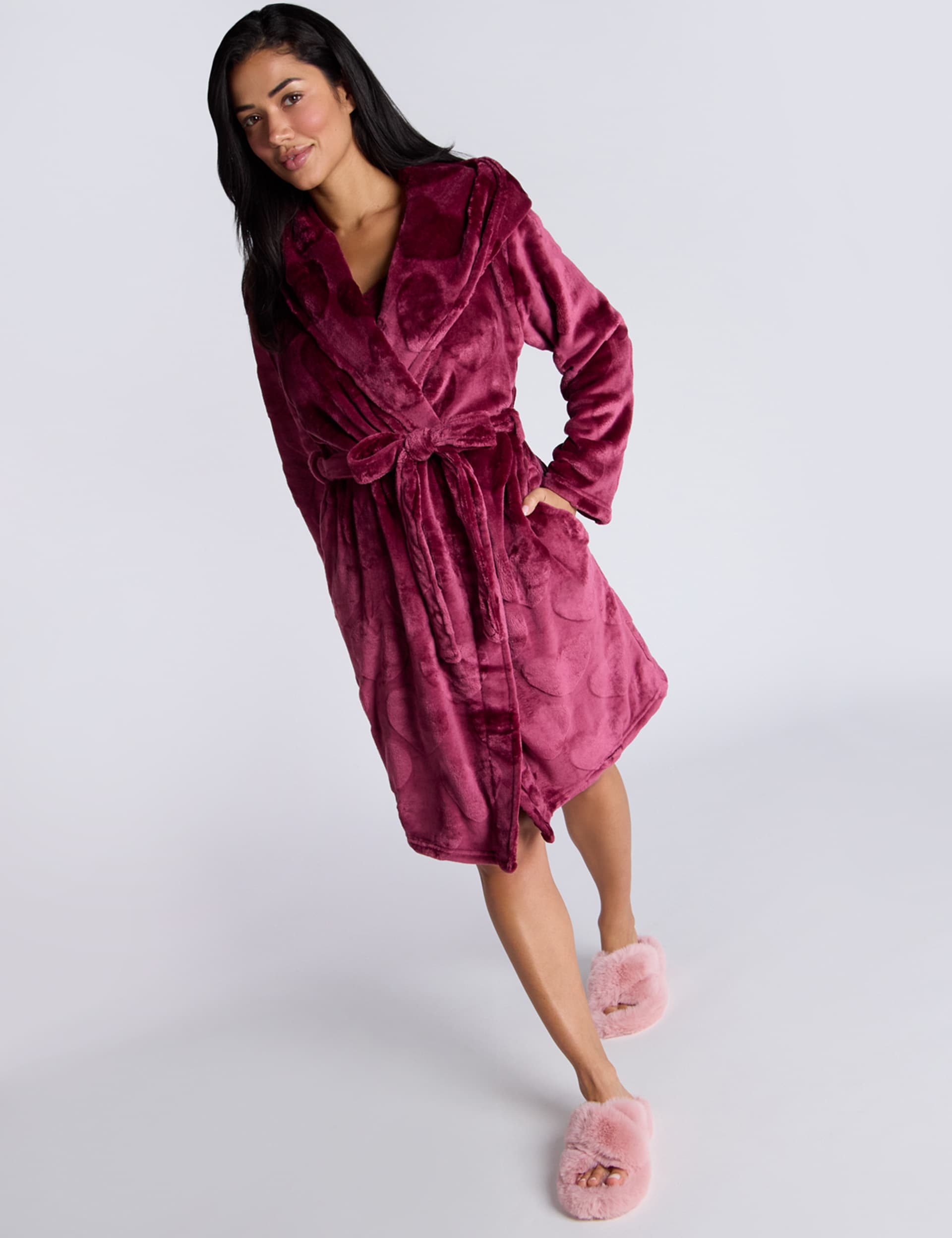 Boux Avenue Women's Heart Hooded Robe - M - Dark Red, Dark Red