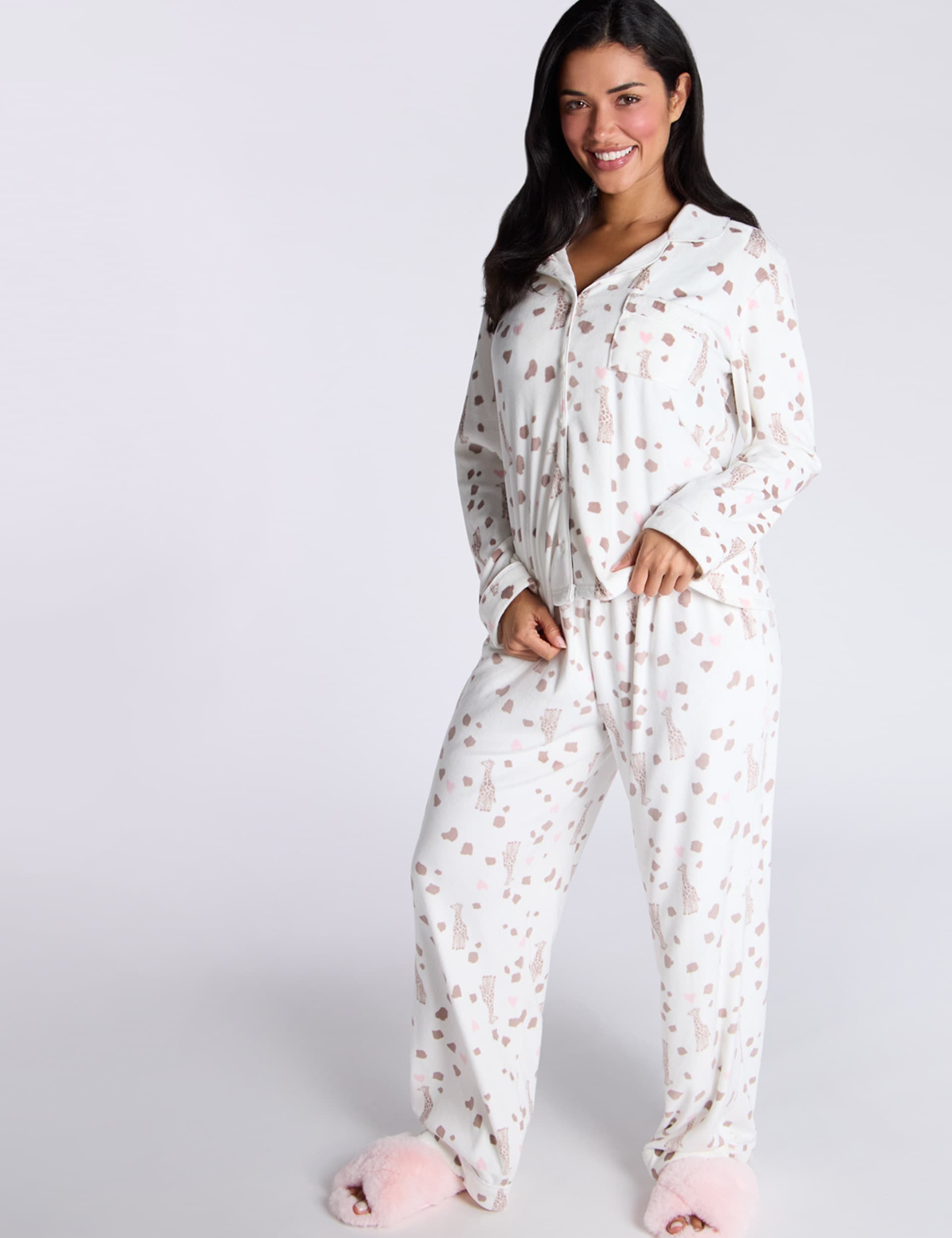 Boux Avenue Women's Velour Giraffe Pyjama Set - 10 - Ivory Mix, Ivory Mix