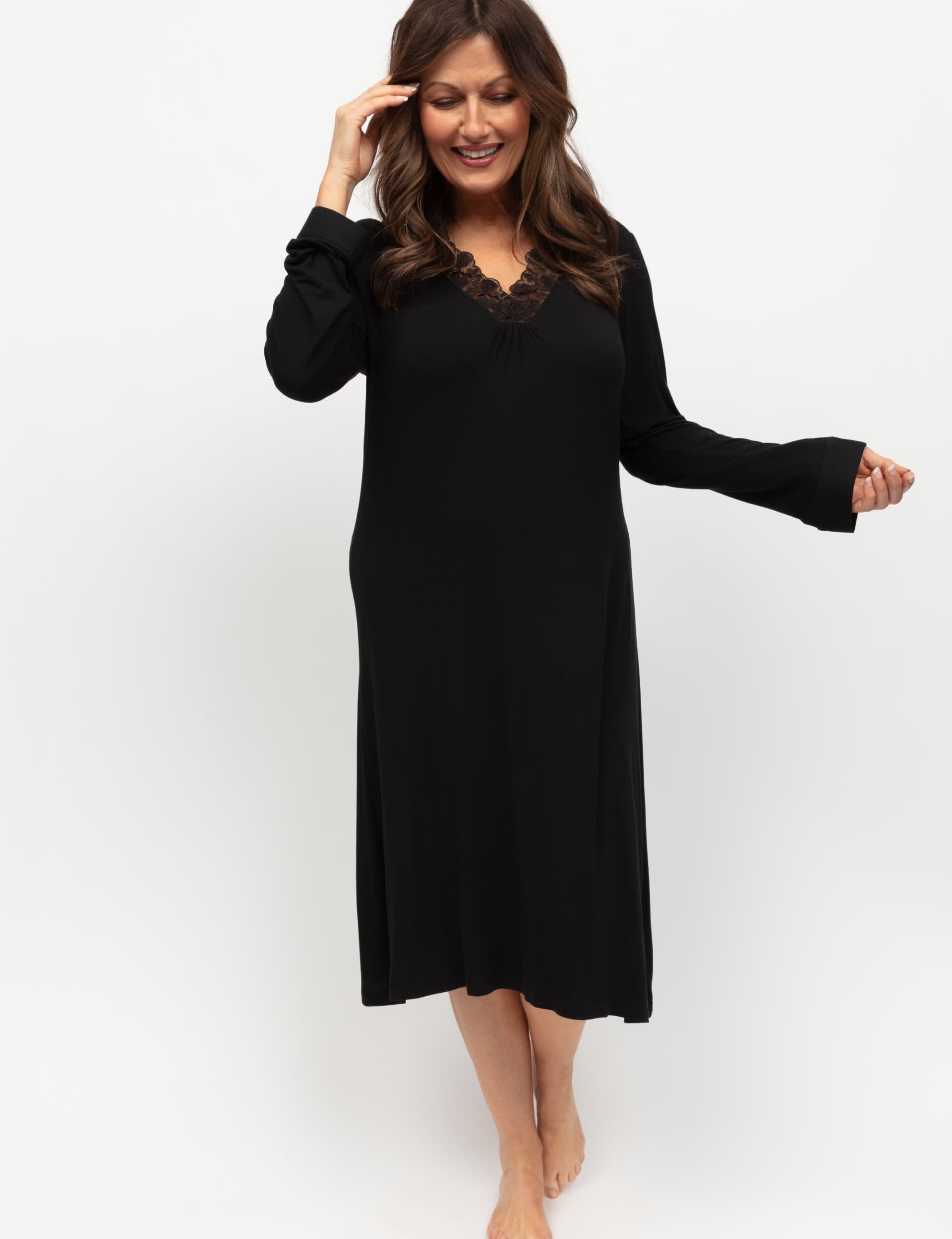 Cyberjammies Women's Jersey Modal Lace Nightdress - 14 - Black, Black