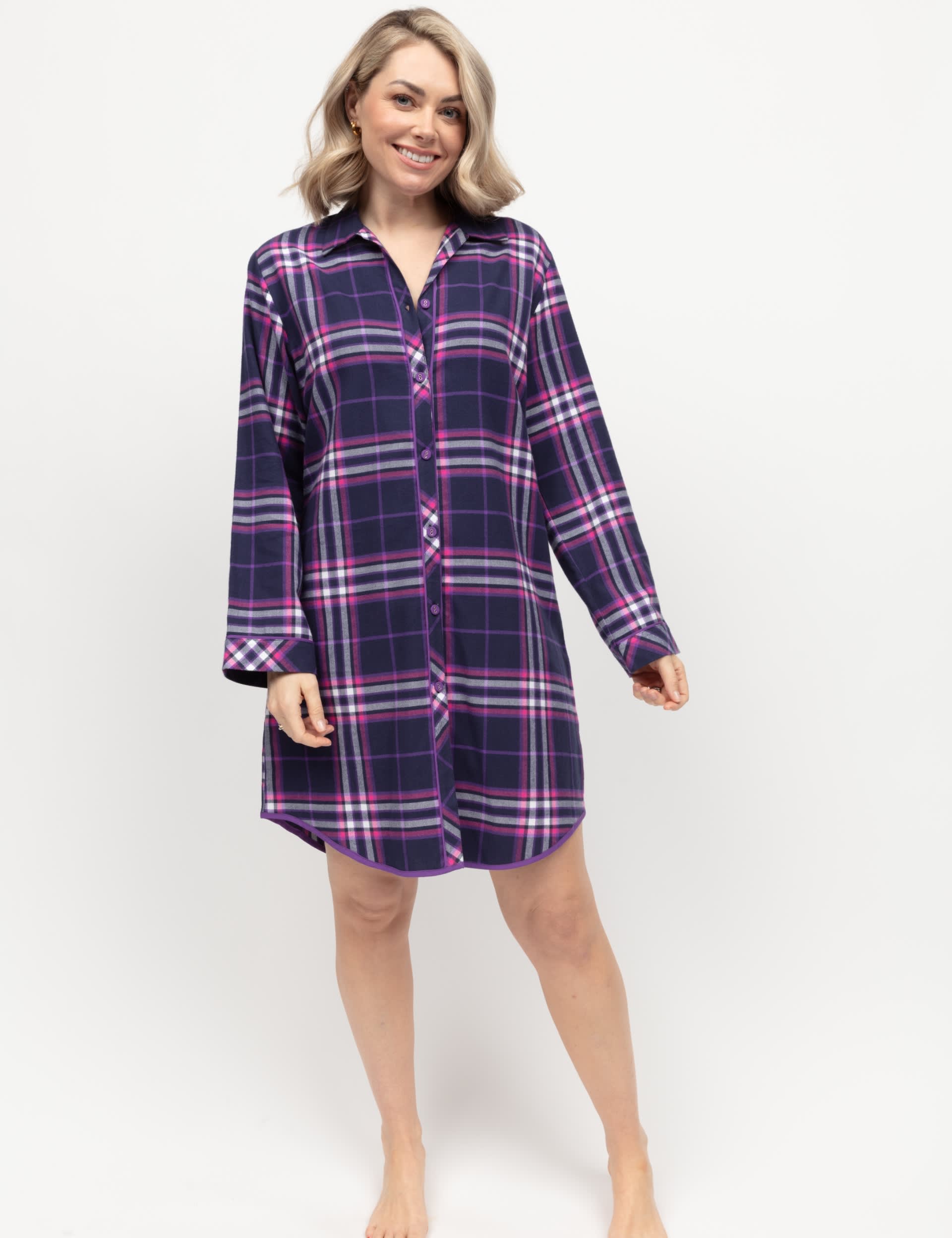 Cyberjammies Women's Pure Cotton Check Nightshirt - 12 - Navy Mix, Navy Mix