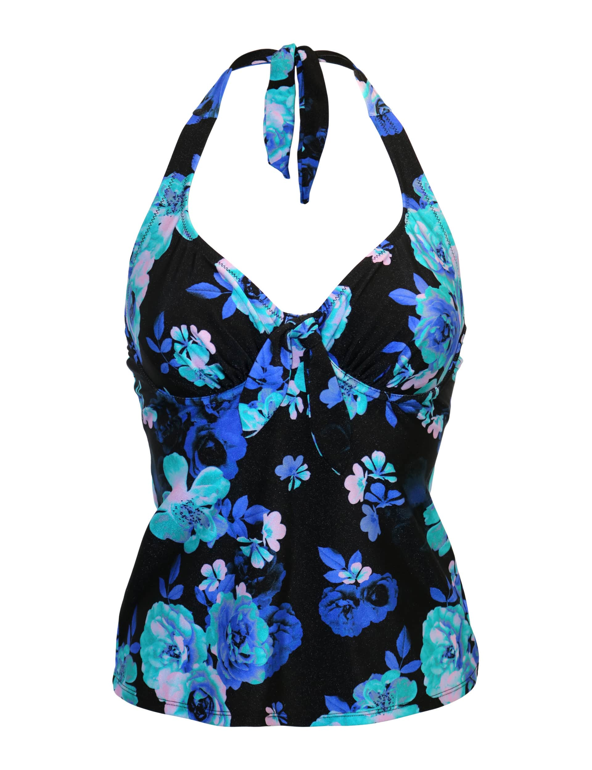 Pour Moi Women's Portofino Floral Wired Halterneck Tankini Top - 36F - Black Mix, Black Mix