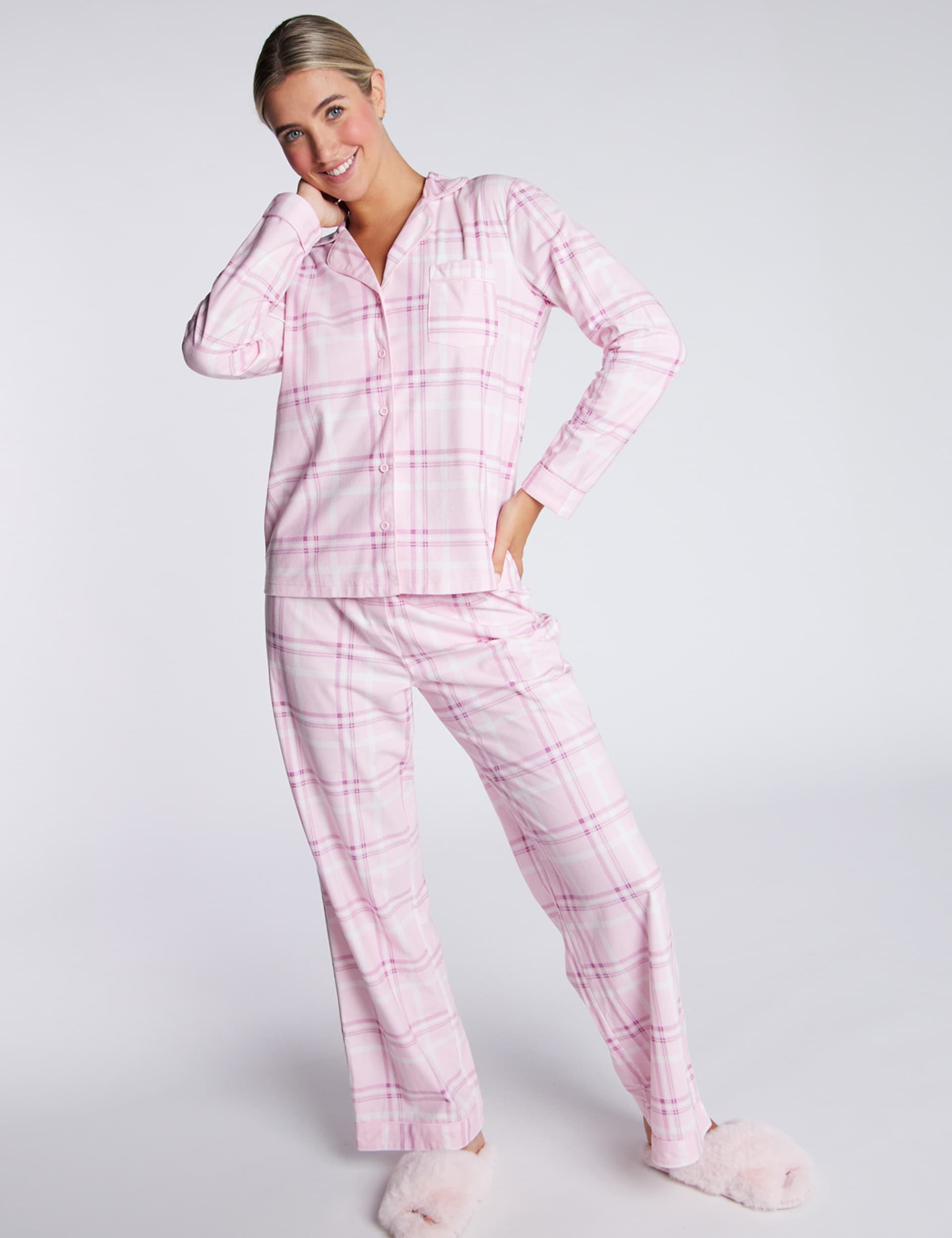 Boux Avenue Women's Fleece Checked Pyjamas In A Bag - 12 - Pink Mix, Pink Mix