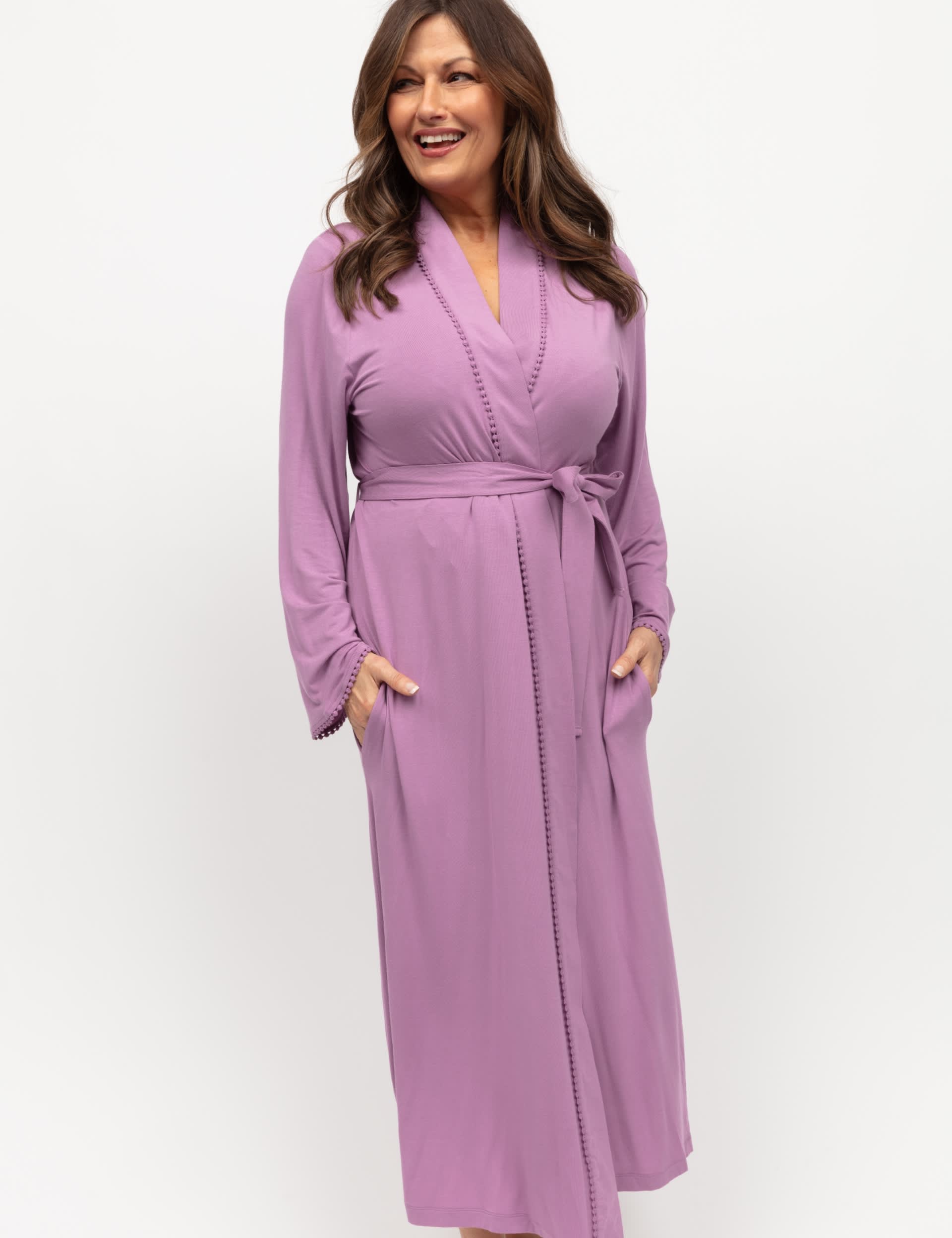 Cyberjammies Women's Modal Rich Pom Pom Trim Dressing Gown