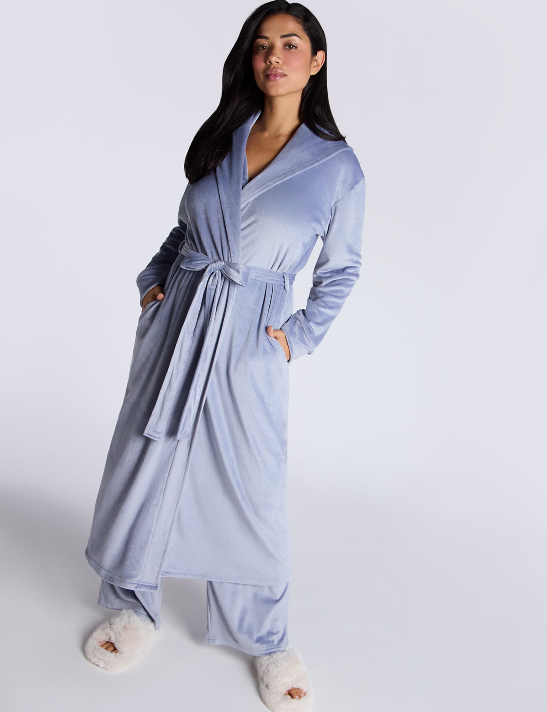 Boux Avenue Women's Velour Dressing Gown - M - Blue, Blue