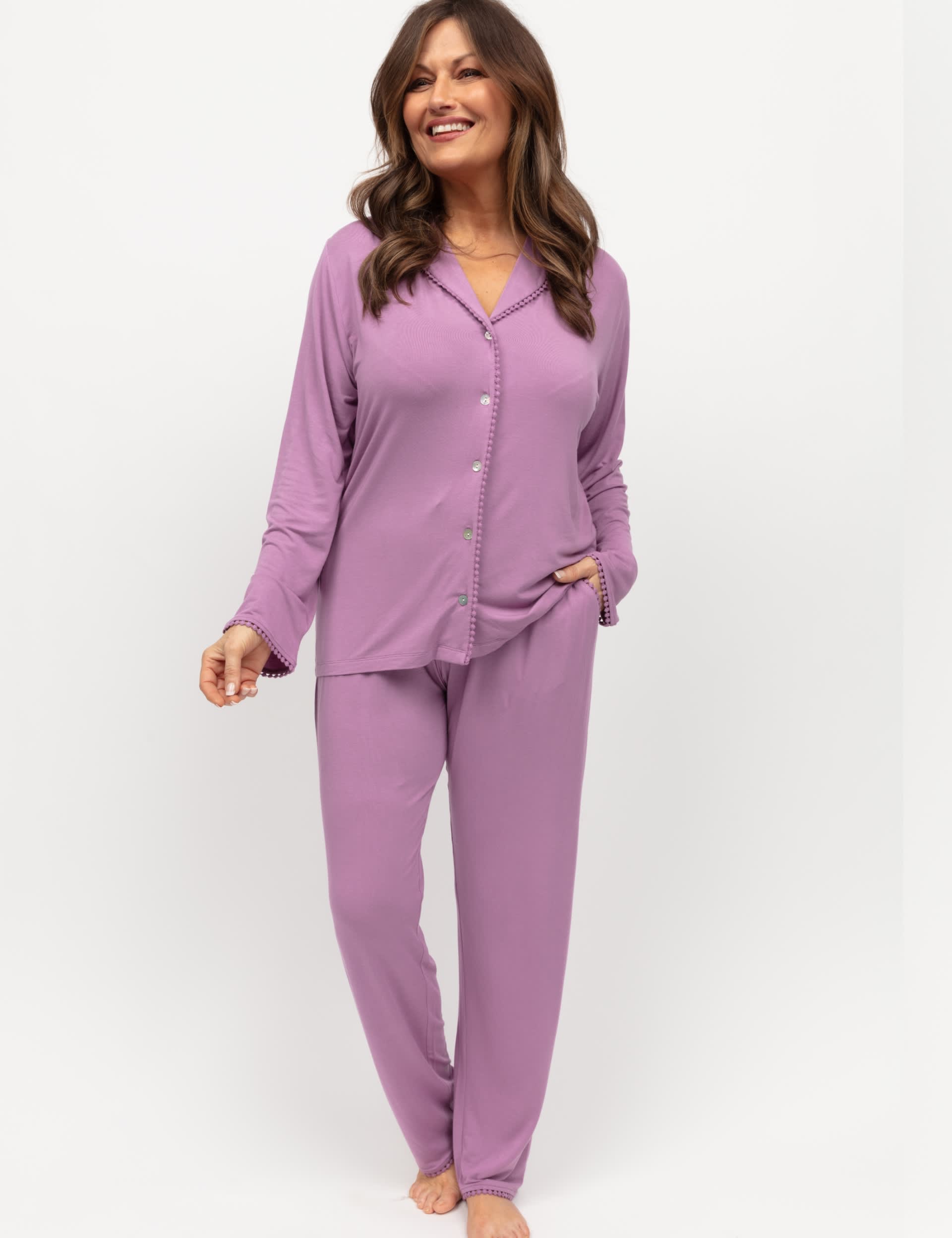 Cyberjammies Women's Jersey Revere Collar Pyjama Set - 14 - Pink, Pink