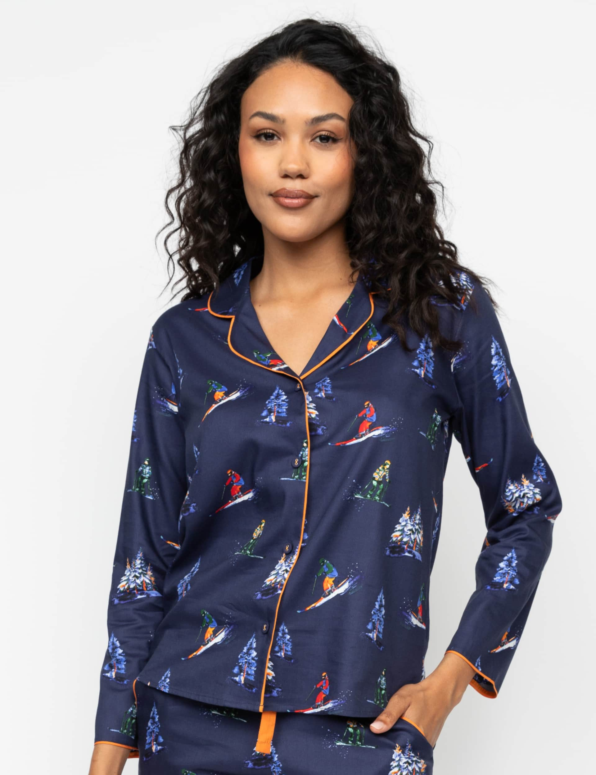 Cyberjammies Women's Cotton Modal Blend Ski Print Pyjama Top - 12 - Navy Mix, Navy Mix