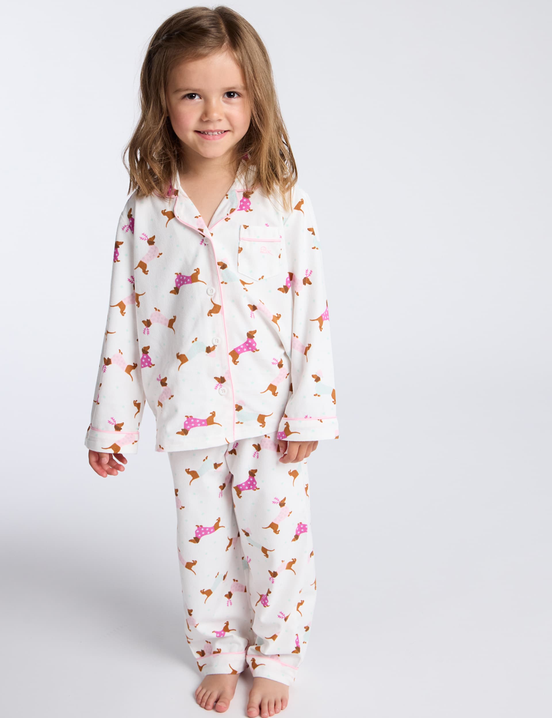 Boux Avenue Girls Fleece Dog Print Pyjamas (2-10 Yrs) - 3-4 Y - Ivory Mix, Ivory Mix